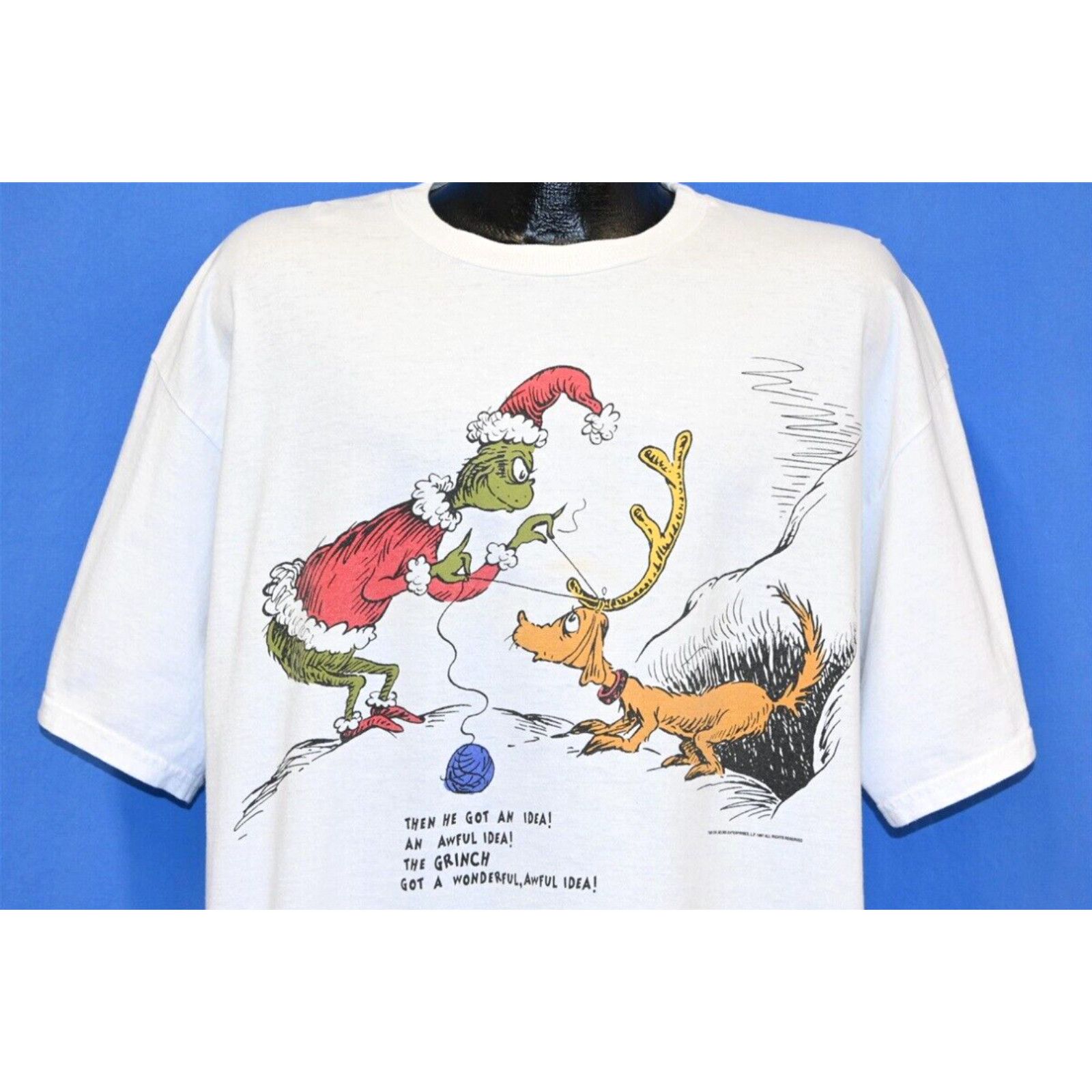 image of Tultex Vintage 90's Dr Seuss Grinch Who Stole Christmas White Max Wonderful T-Shirt Xl, Men's