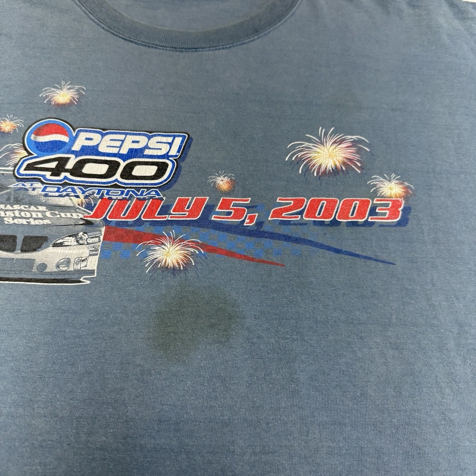 Chase Authentics Vintage Nascar Pepsi 400 T Shirt Mens XXL 27x29.5 Blue Short Size US XXL / EU 58 / 5 - 5 Thumbnail