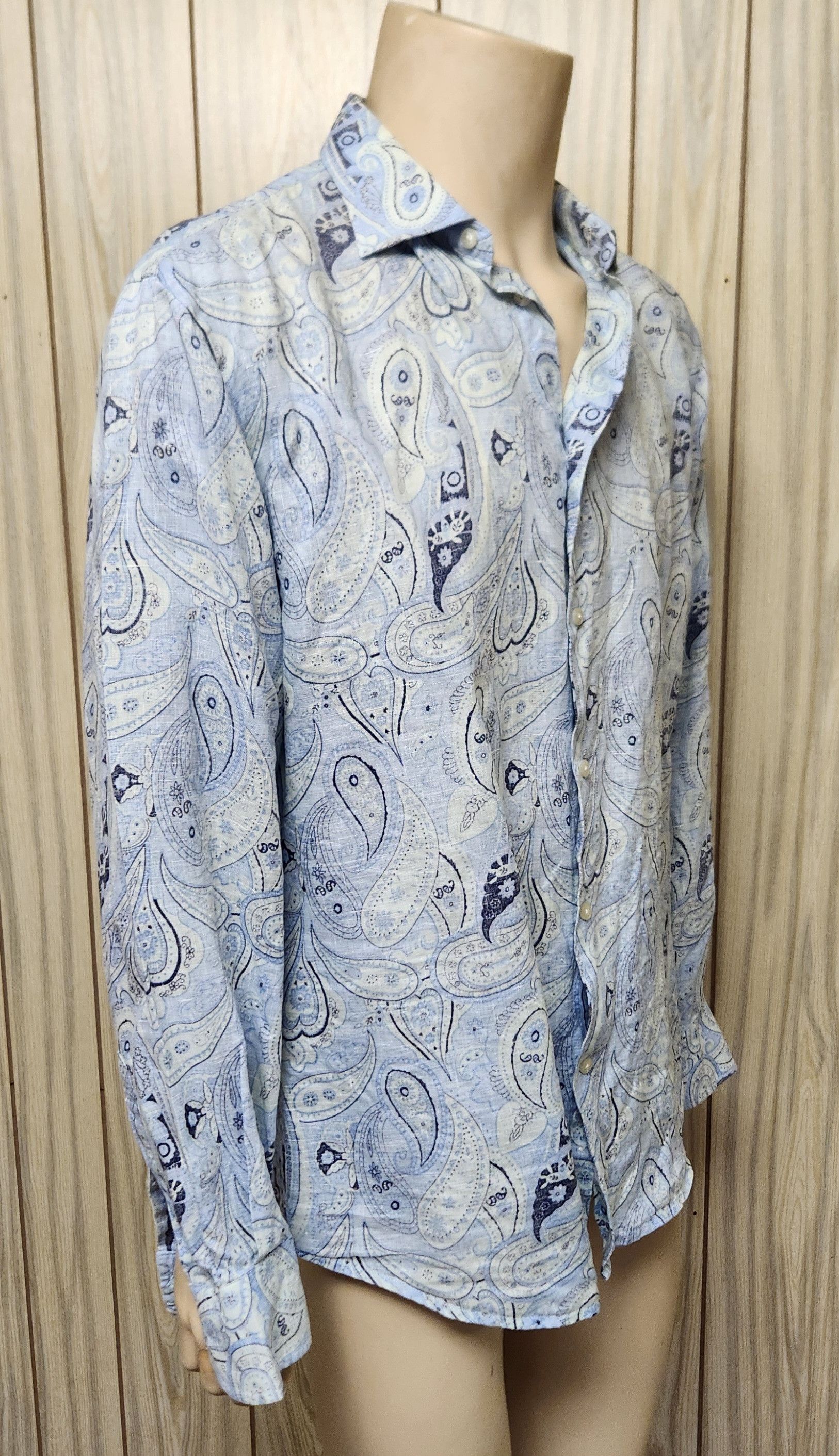 Saks Fifth Avenue linen shirt XL Saks Fifth Avenue blue paisley long sleeve Size US XL / EU 56 / 4 - 3 Thumbnail