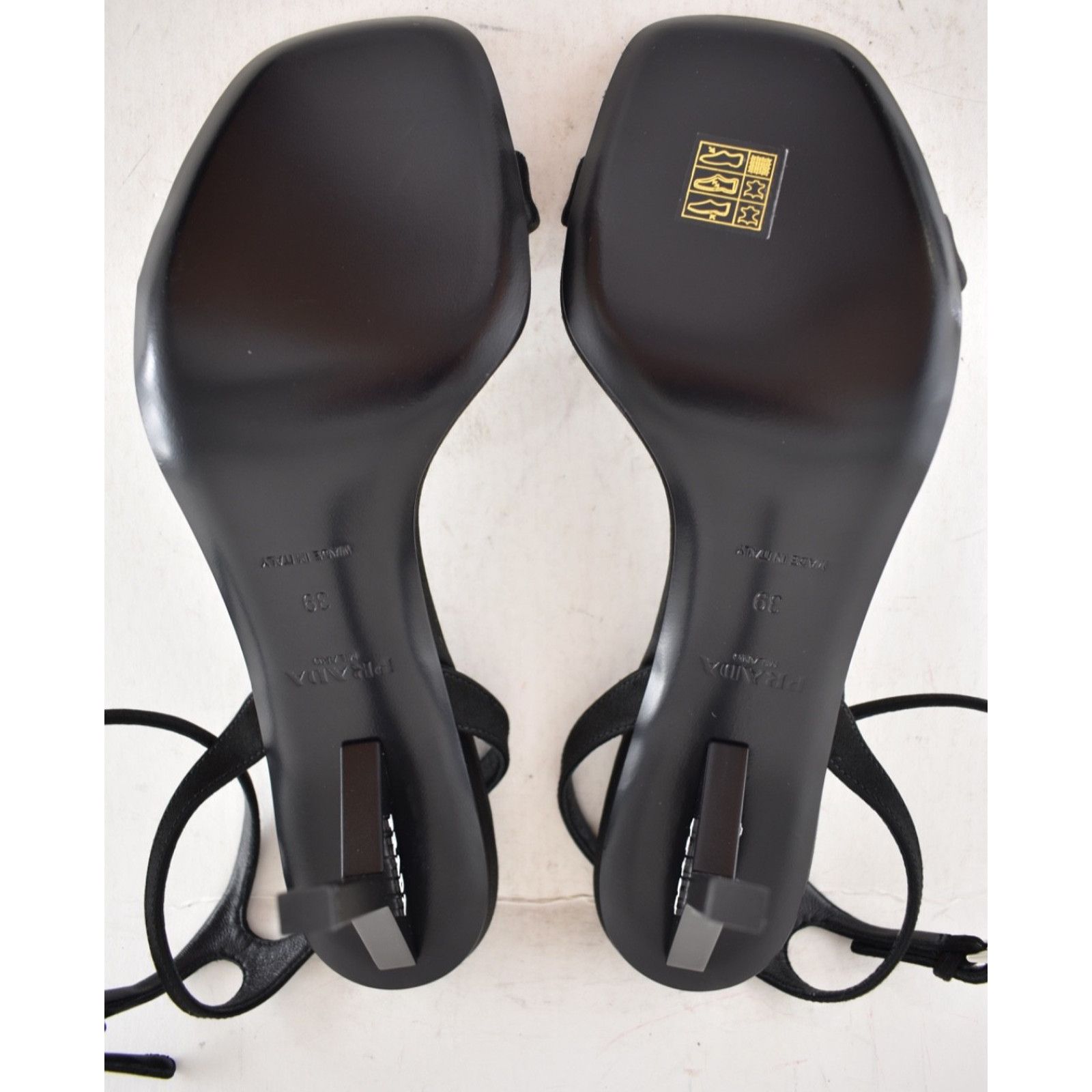 Prada Prada 85mm Black Satin Logo Geometric Heel Sandal 39 Size US 9 / IT 39 - 22 Thumbnail