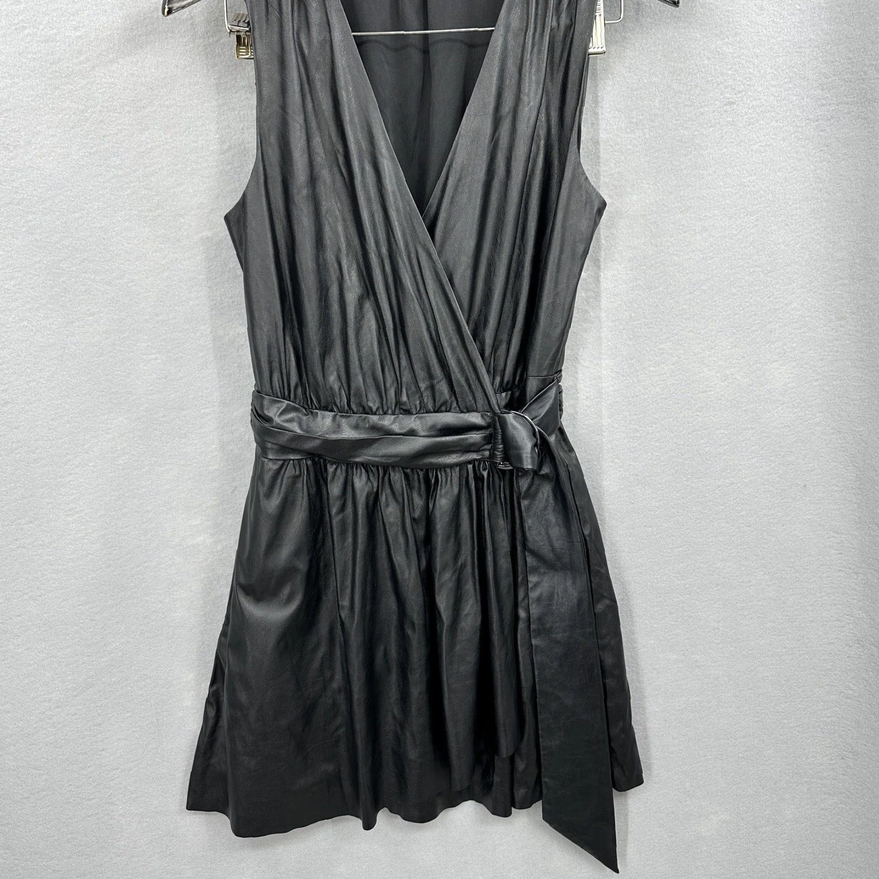 Ramy Brook Ramy Brook Dress Women's 2 Black Sleeveless Lily Faux Leather Wrap Mini Luxury Dress Size XS / US 0-2 / IT 36-38 - 3 Thumbnail