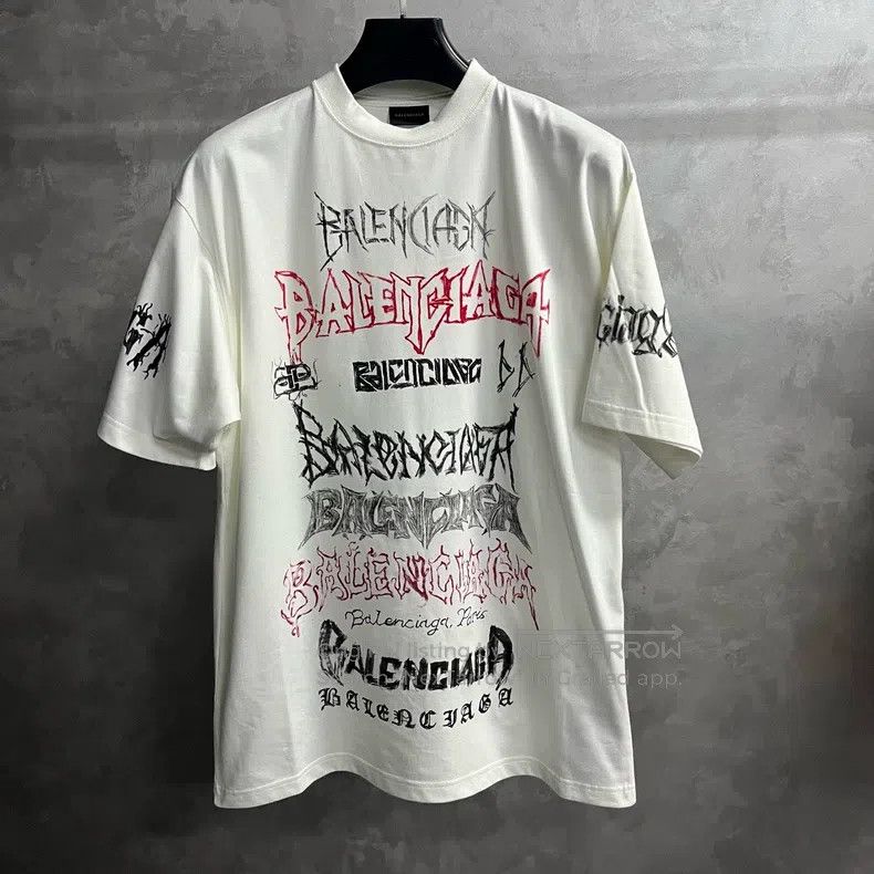 Balenciaga Balenciaga White Logo Letter Print Round Neck Short Sleeve Size US XS / EU 42 / 0 - 1 Thumbnail