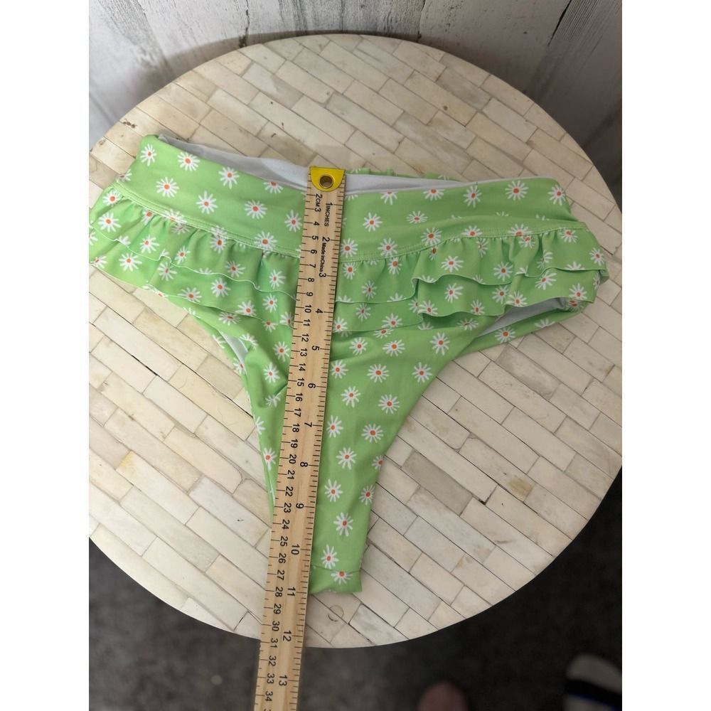 Other Green High Waist Daisy Print Bikini Bottom with Ruffle Detai Size ONE SIZE - 6 Thumbnail