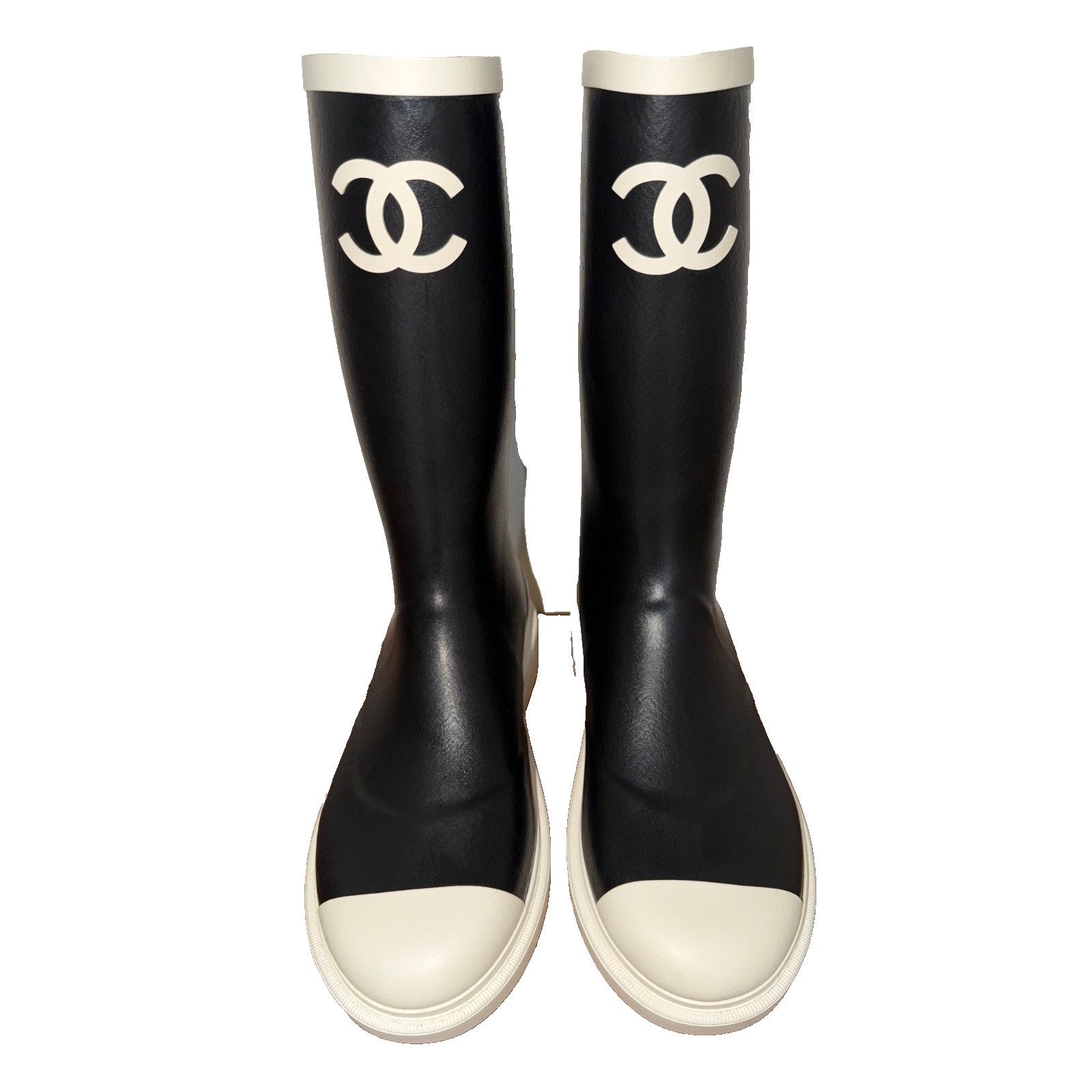 Chanel Chanel Black White CC Logo Rubber Rain Boots 38 Size US 8 / IT 38 - 5 Thumbnail