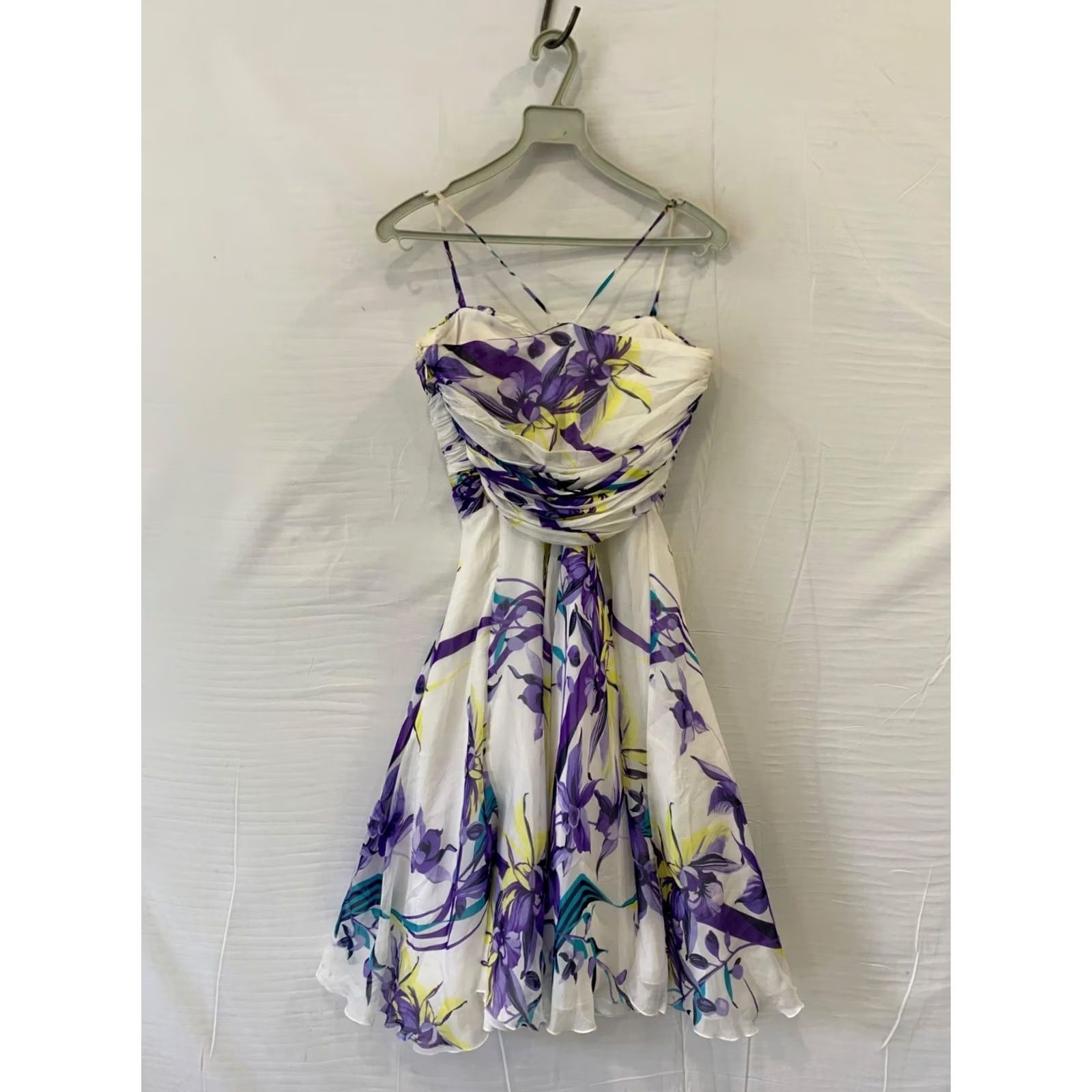 Versace VJC Versace Jeans Couture Floral Chiffon Dress Women 4 Midi Purple Italy Cocktail Party Size 27" / US 4 / IT 40 - 2 Thumbnail
