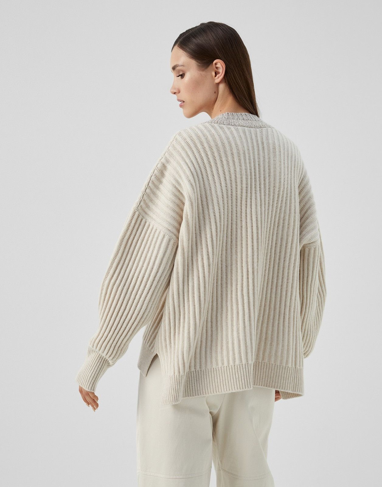 Brunello Cucinelli o1la1rc1a0225 Cashmere Sweater in Grey/Ivory Size L / US 10 / IT 46 - 2 Thumbnail
