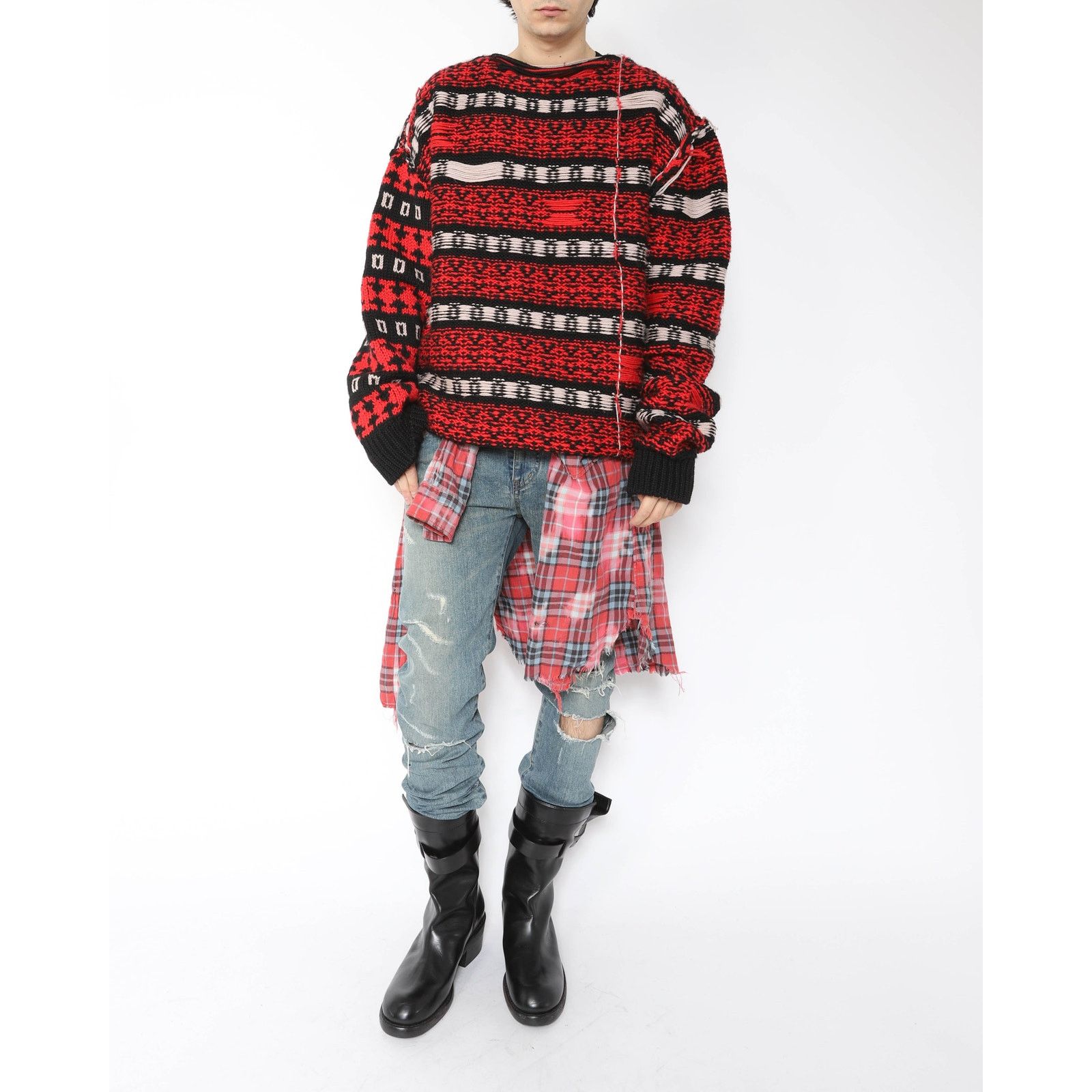 Calvin Klein 205W39NYC FW18 Asymetrical Inside Out Knit in Black & Red Wool Size US S / EU 44-46 / 1 - 7 Thumbnail