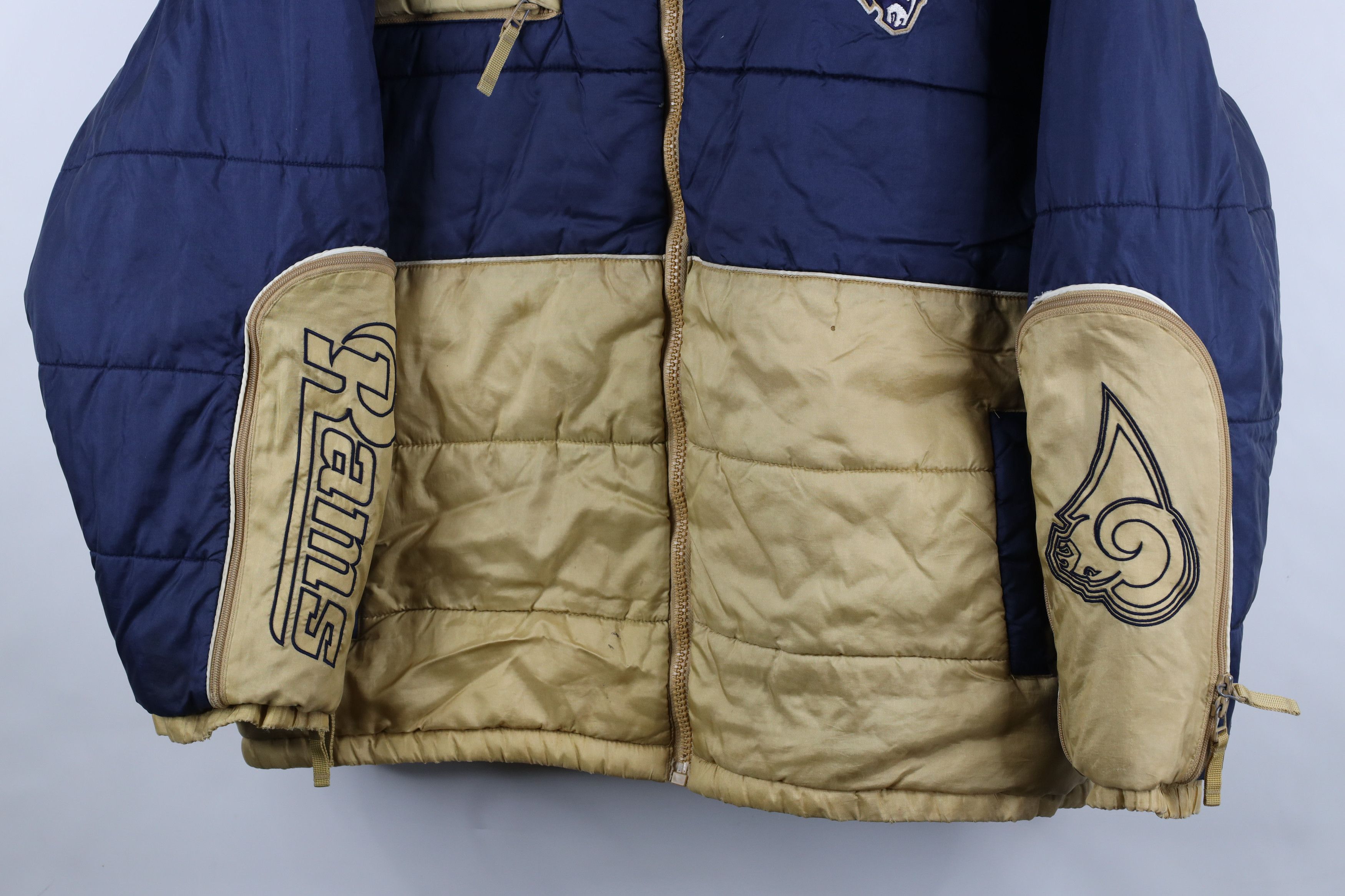 Reebok × Vintage Vintage 90s Reebok Rams Football Full Zip Puffer Jacket Size US XL / EU 56 / 4 - 3 Thumbnail