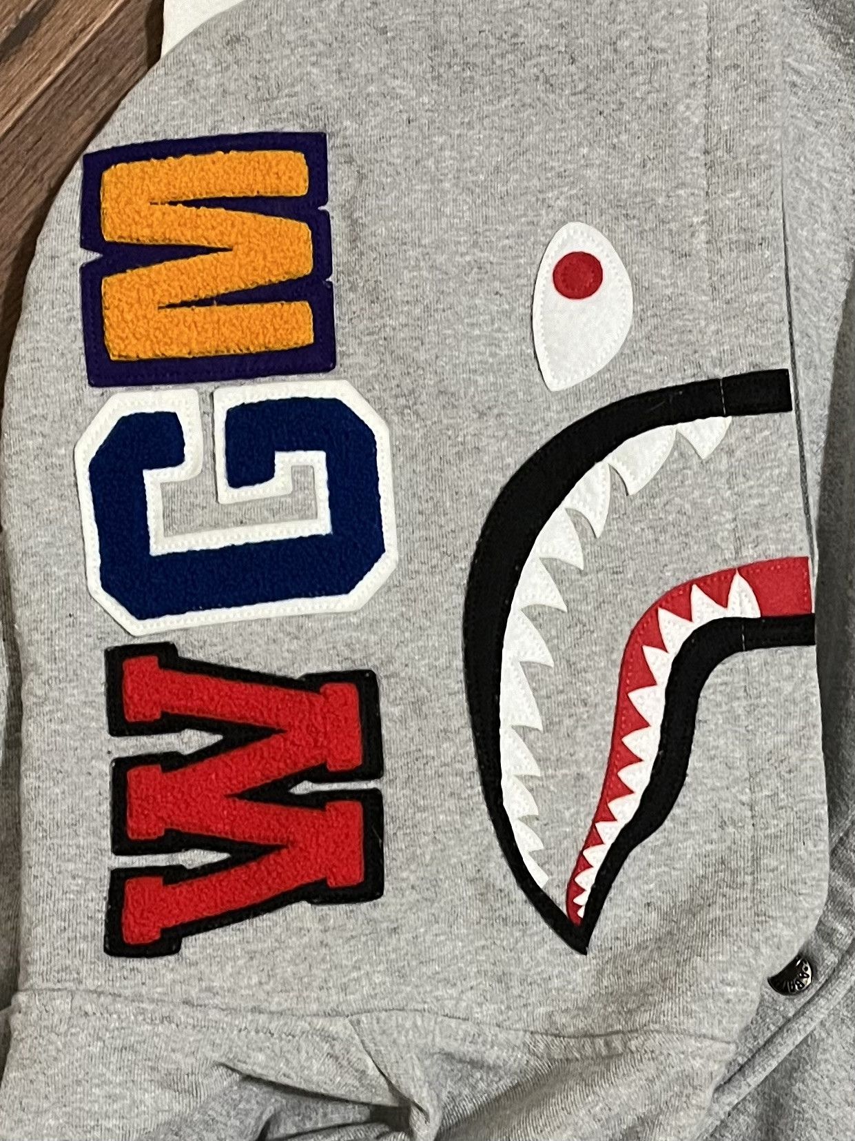 Bape Bape varsity shark hoodie bomber jacket Size US L / EU 52-54 / 3 - 3 Thumbnail