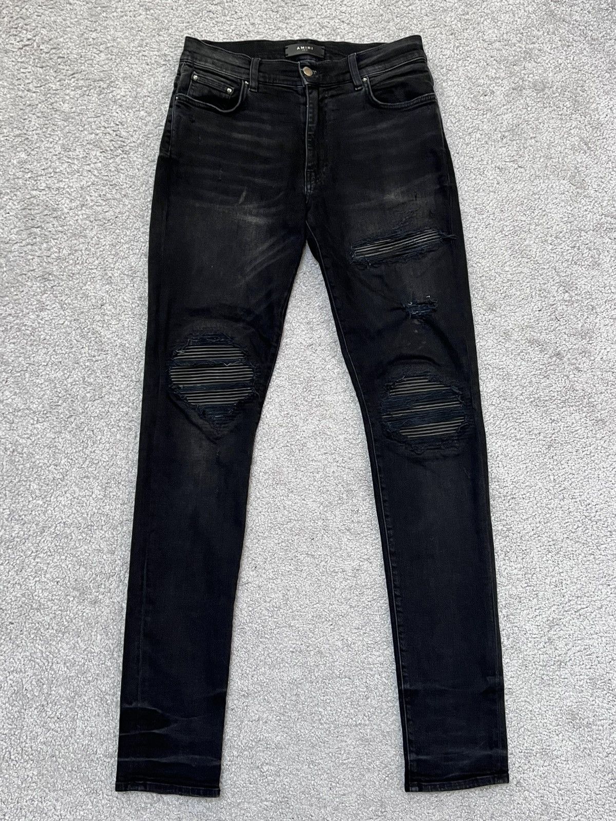 Amiri Amiri MX-1 Black Skinny Jeans With Leather Patches Size 31 Size US 31 - 2 Thumbnail
