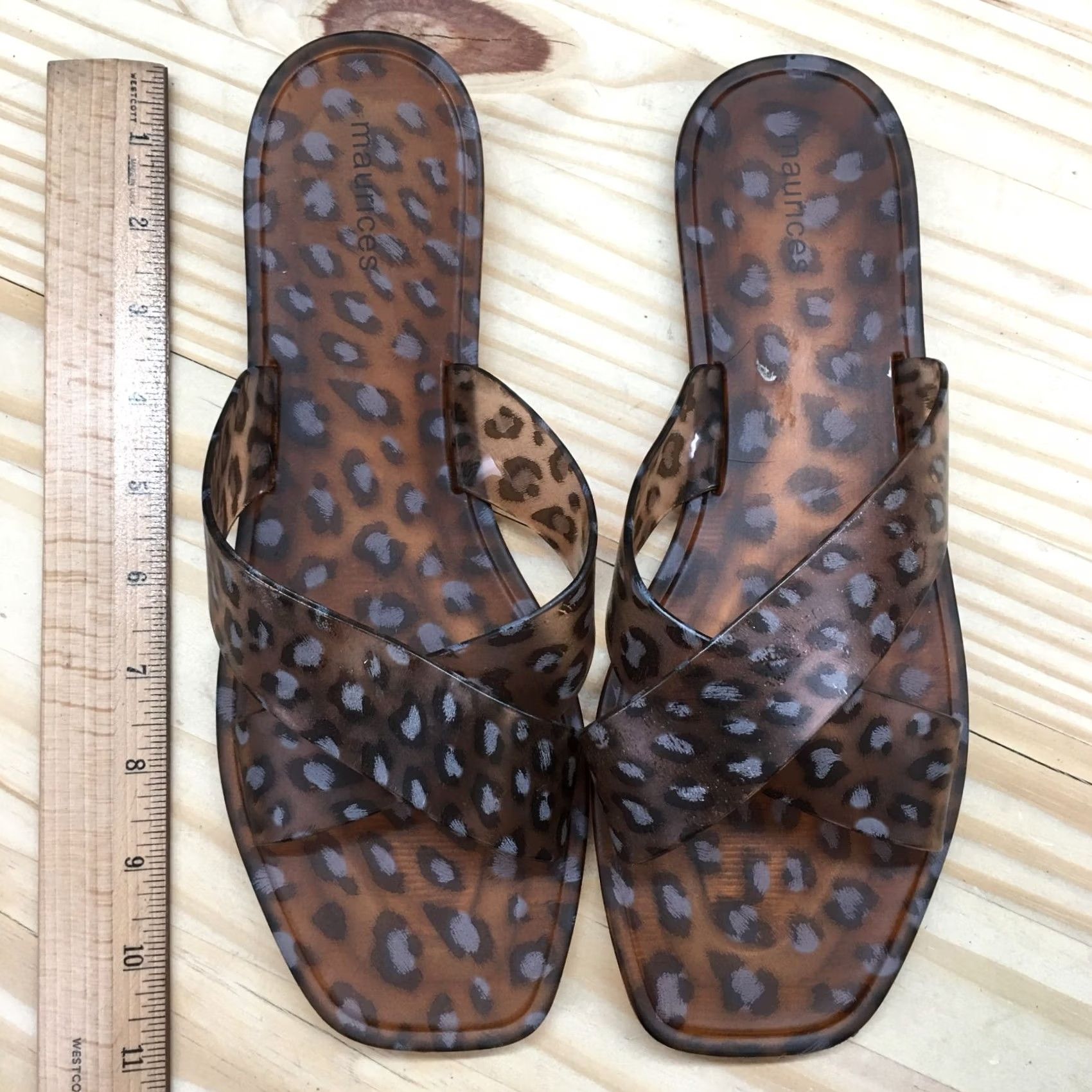 Vintage Maurices Sandals Womens 9 Flip Flop Slides Brown Open Toe Leopard Print Jelly Shoes Size US 9 / IT 39 - 7 Thumbnail