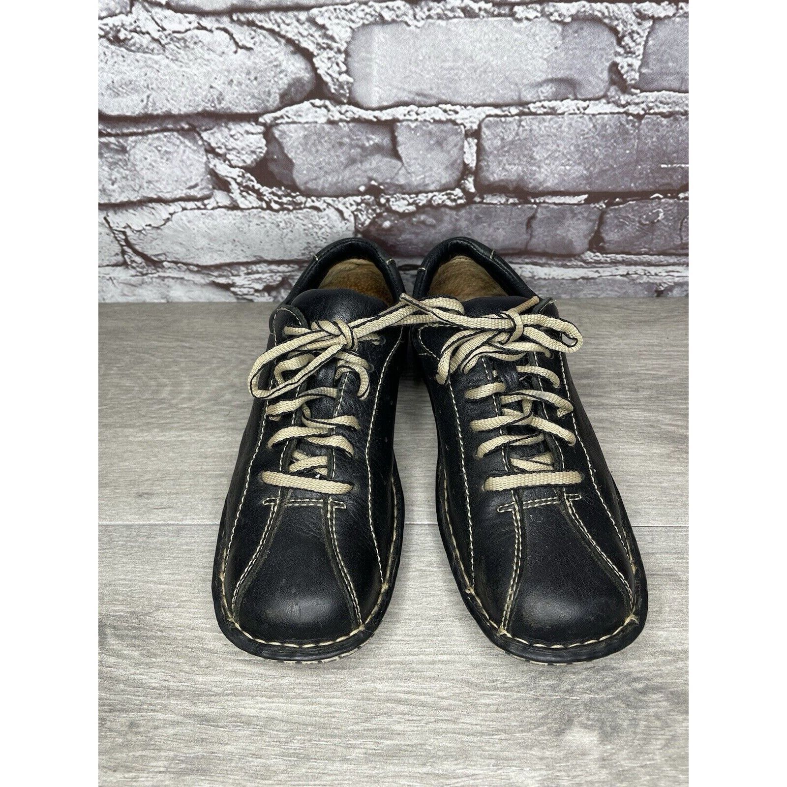 Born Born Black Leather Bicycle Lace Up Casual Comfort Shoes Wome Size US 6.5 / IT 36.5 - 13 Thumbnail