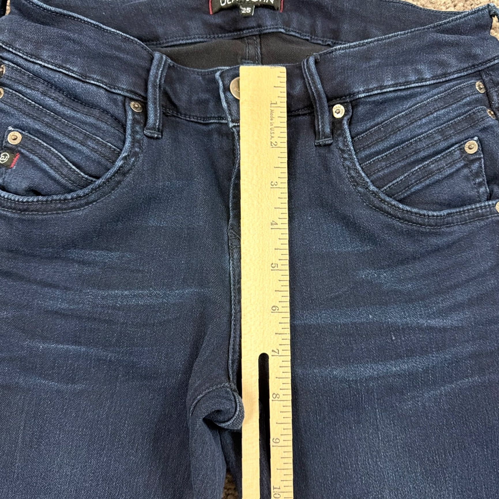 Denime Dear John Jeans Women Boot Cut Low Rise Dark Wash Stretch Denim 24x33 Regular 25 Blue Leather Logo? Size 42" / US 20 - 4 Thumbnail