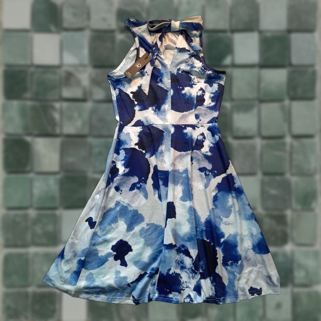 Vintage Ouges Dress Womens S Blue White Knee Length Sleeveless NEW Size S / US 4 / IT 40 - 1 Thumbnail