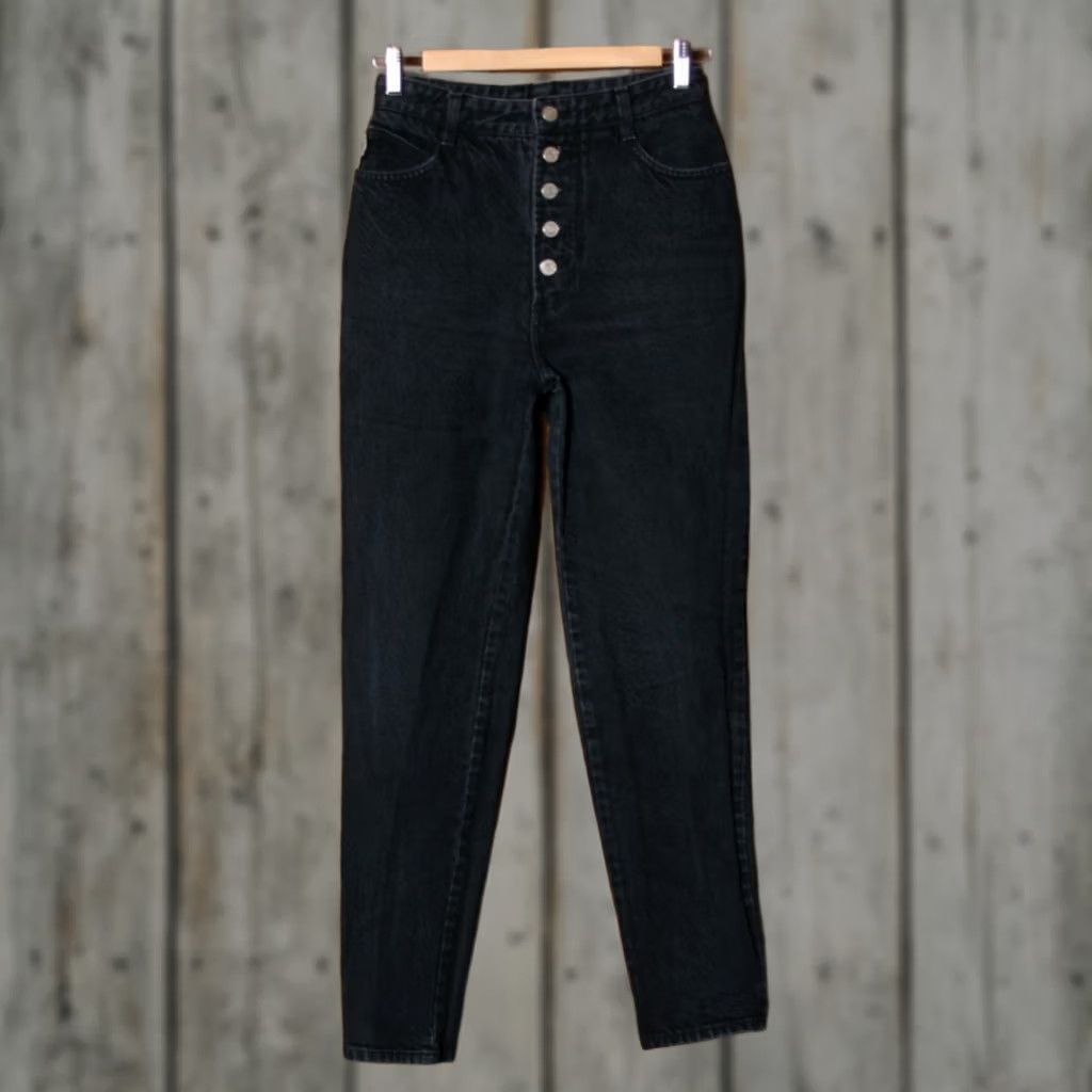 Vintage VINTAGE Bongo Jeans Women 25x29 Black Button Fly High Waisted Tapered 29 Inseam 100% Cotton Denim Boys? Size 42" / US 20 - 1 Thumbnail