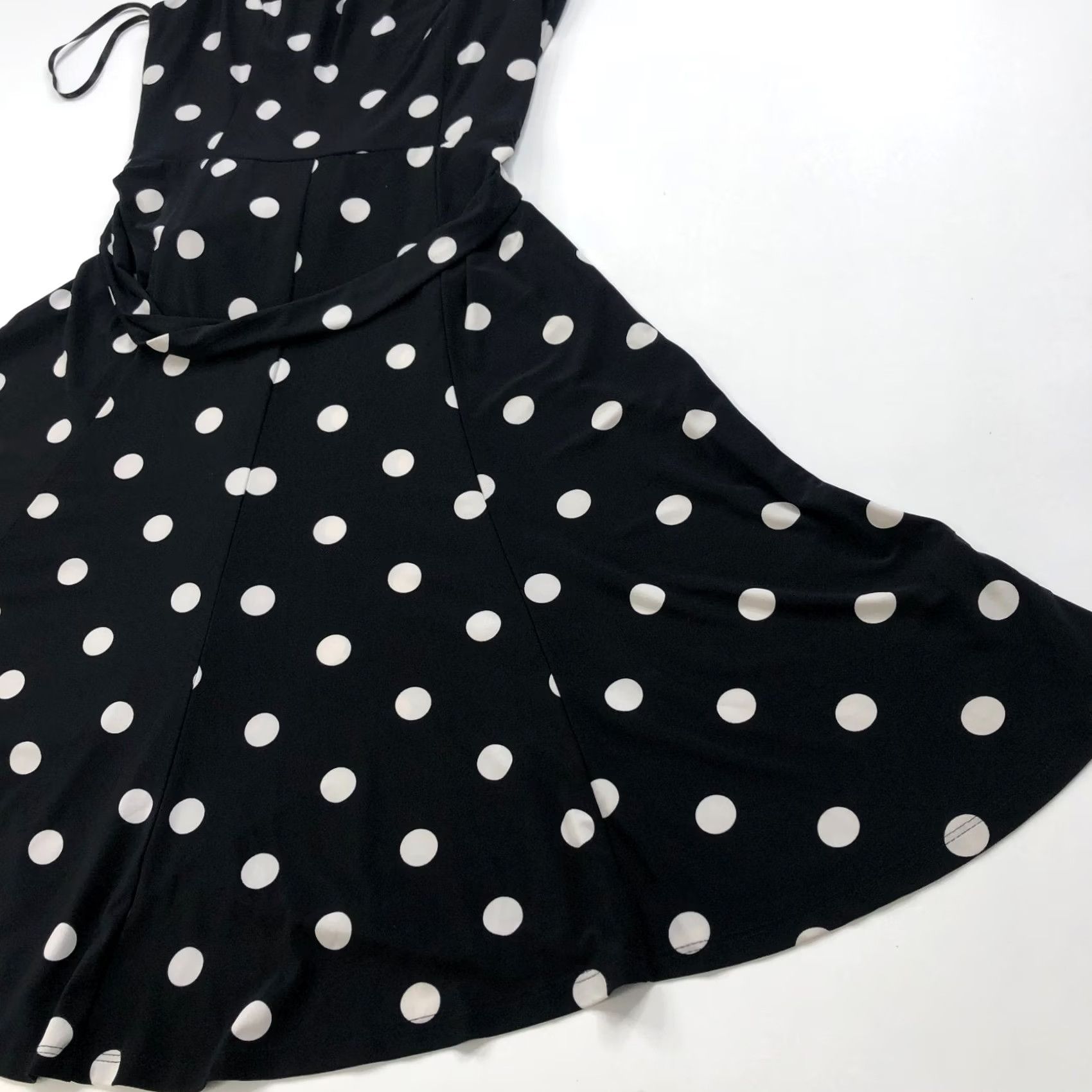 Ralph Lauren Lauren Ralph Lauren A-Line Dress Women 8 Black Polka Dot Sleeveless Knee Length Casual Pullover Knit Polyester Spandex Size M / US 6-8 / IT 42-44 - 3 Thumbnail