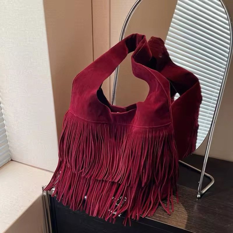 Designer × Vintage Boho Faux Suede Retro Shoulder Frosted Fringe Bag Size ONE SIZE - 3 Thumbnail