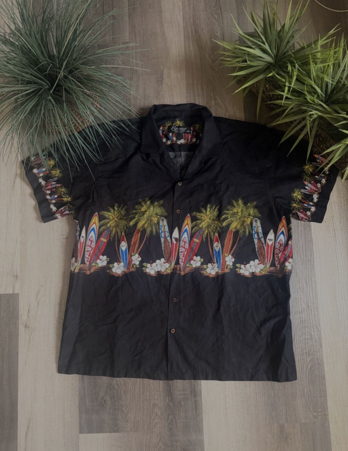 Vintage Favani Hawaiian Shirt Men Surfboards Palm Tree Cotton Vtg 90 Size US XXL / EU 58 / 5 - 2 Thumbnail