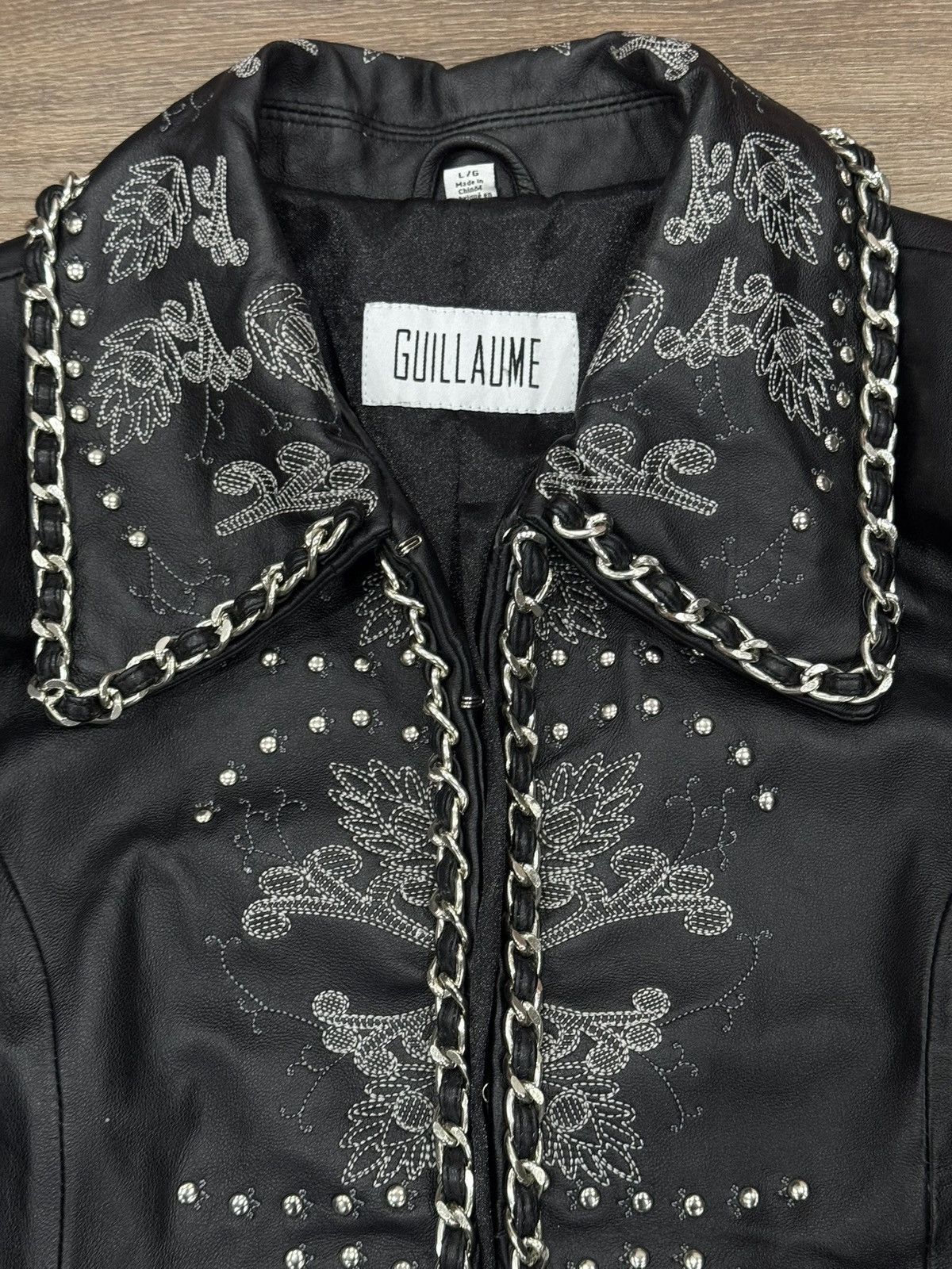 Guillaume Embroidered Leather Jacket Chain Trim Studded