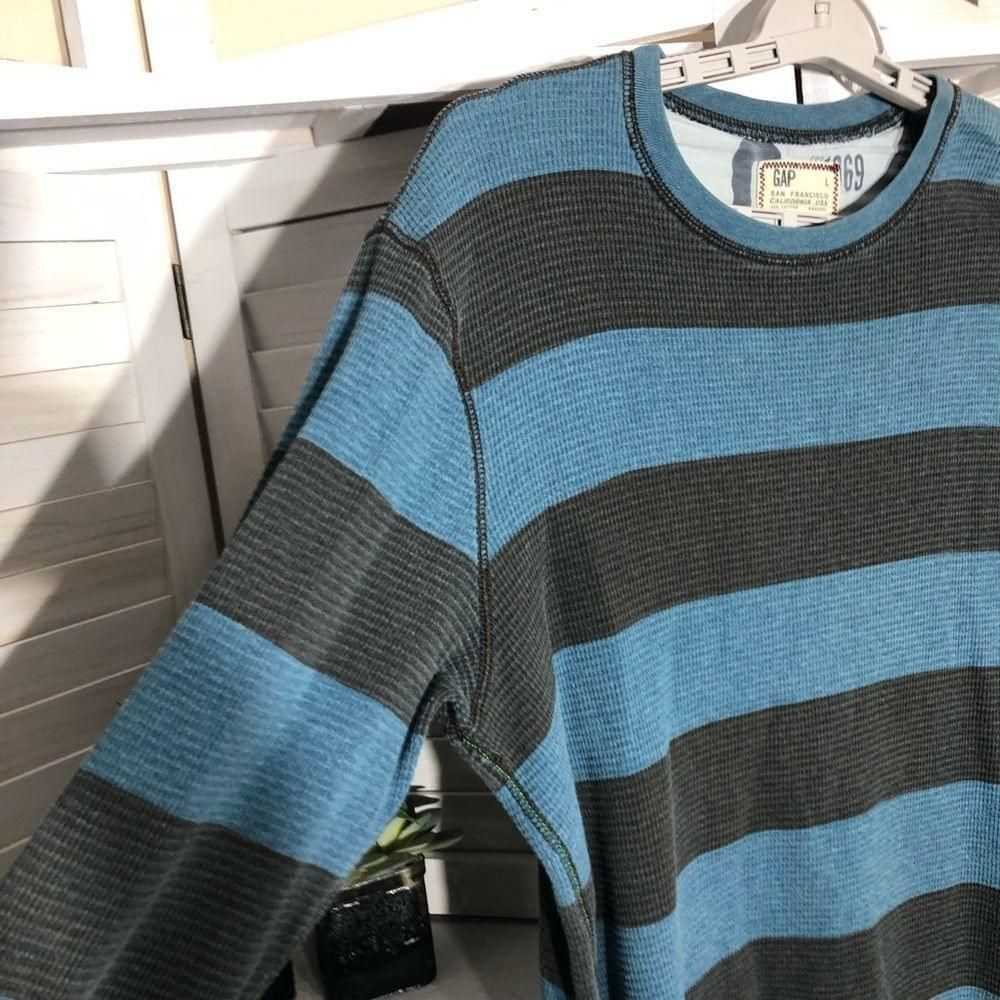 Gap Gap teal blue gray striped cotton long sleeves shirt L Size US L / EU 52-54 / 3 - 3 Thumbnail