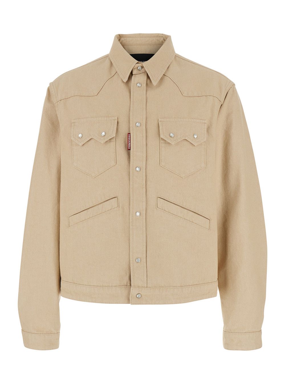 Dsquared2 Beige Cotton Jacket with Classic Collar and Applied Pockets for Men Size US M / EU 48-50 / 2 - 1 Thumbnail