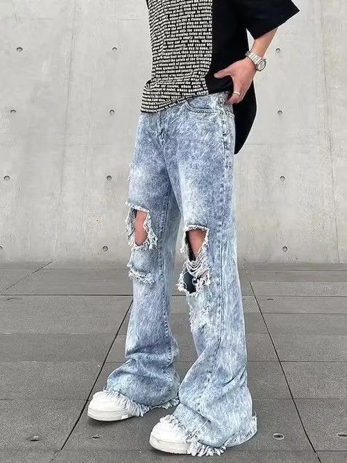 Japanese Brand × Jean Opium Blue Distressed Jeans, Utility Jeans, Flared Jeans Size US 30 / EU 46 - 3 Thumbnail