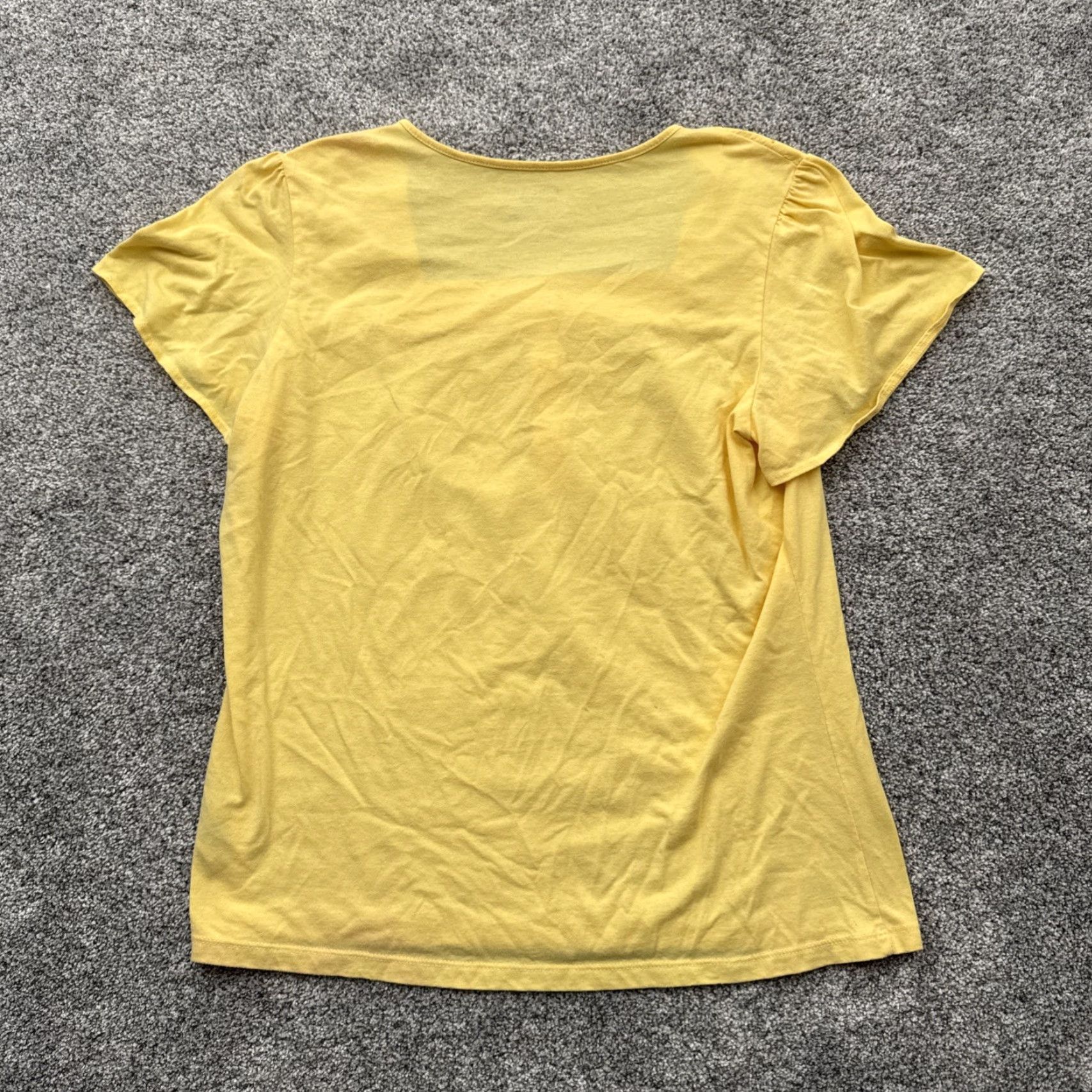 Basic Editions Basic Editions Y2K Style Top Blouse Women L Yellow Square Neck Short Sleeve Button Casual Lightweight Jersey 60% Cotton 40% Polyester Peasant Prairie Size L / US 10 / IT 46 - 6 Thumbnail