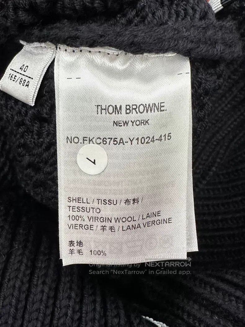 Thom Browne Thom Browne Black Classic Four-stripe Open-knit Wool Cardi Size US XXS / EU 40 - 4 Thumbnail