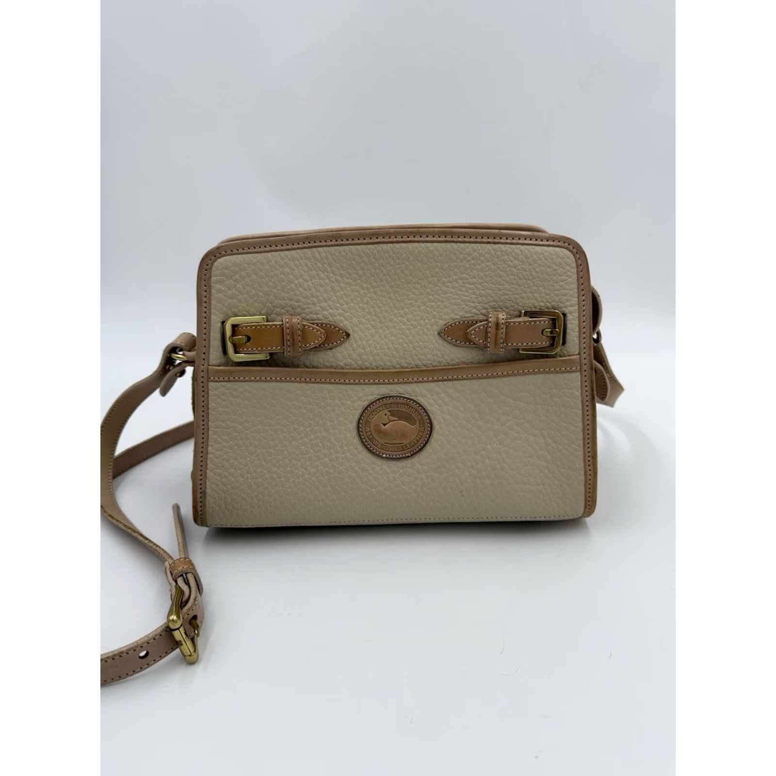 Dooney & Bourke VINTAGE Dooney & Bourke Crossbody Purse USA Pebbled Leather Brown Tan Solid Brass Buckle Zip Women Size ONE SIZE - 2 Thumbnail