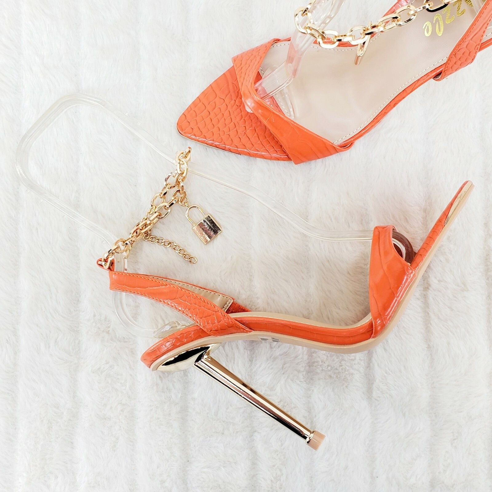 Other Nicely Pad Lock Chain Strap High Heels Metal Toe Tip Shoes O Size US 9 / IT 39 - 1 Thumbnail