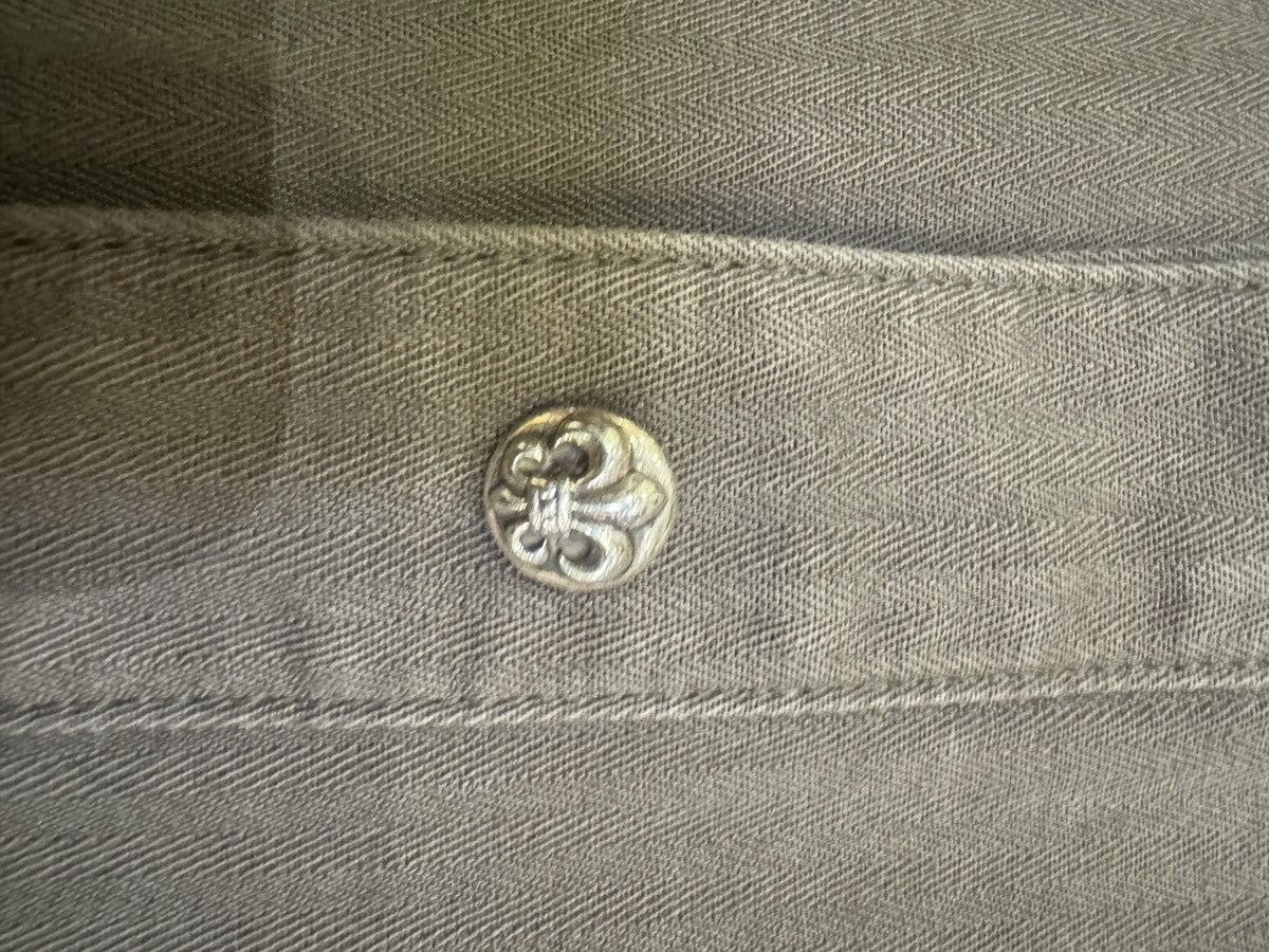 Chrome Hearts Olive & Black Leather Fleur Patch Button Up Shirt Size US L / EU 52-54 / 3 - 7 Thumbnail