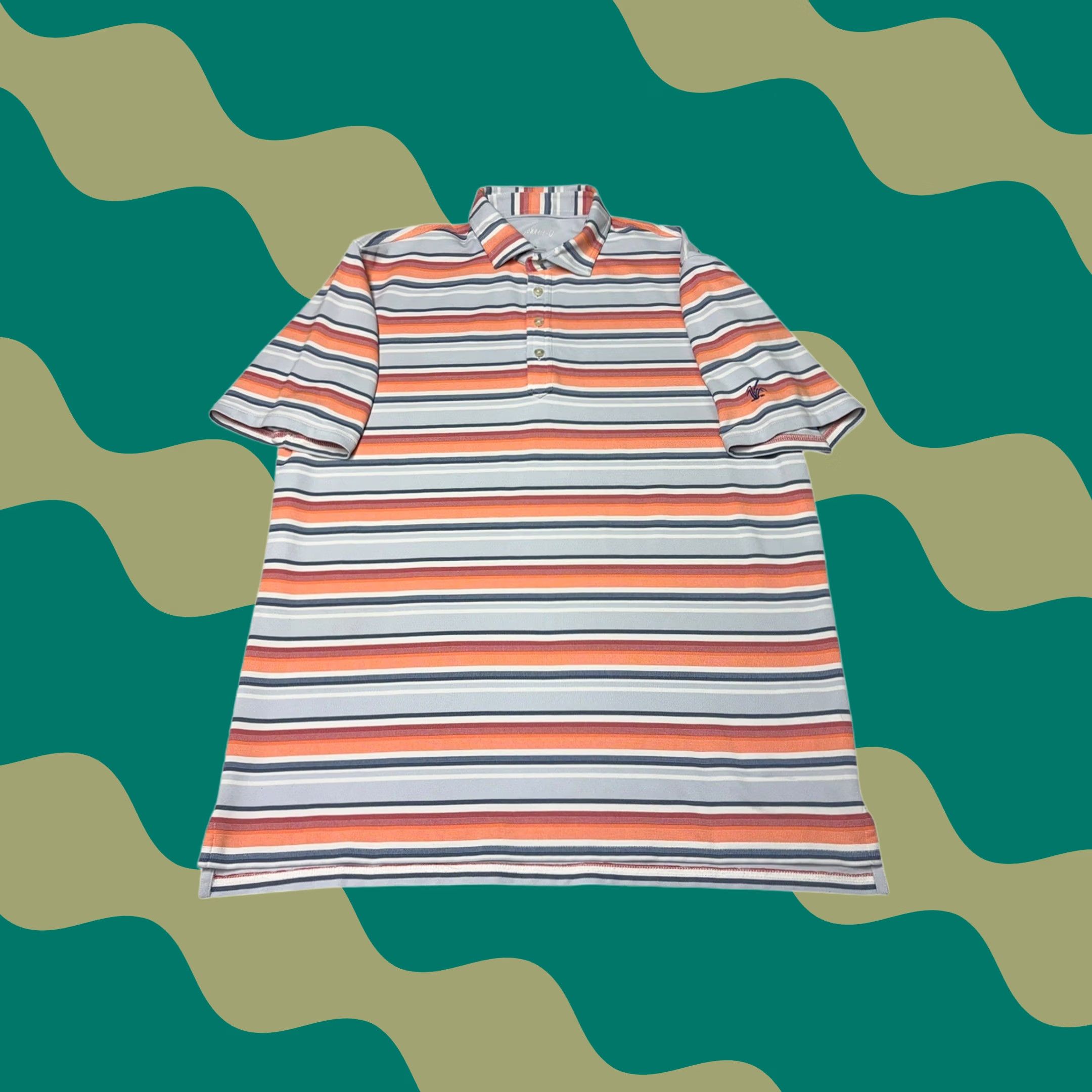 johnnie-O Johnnie-O Mens Large Striped Performance Polo Shirt Blue Orange Short Sleeve L Size US L / EU 52-54 / 3 - 1 Thumbnail