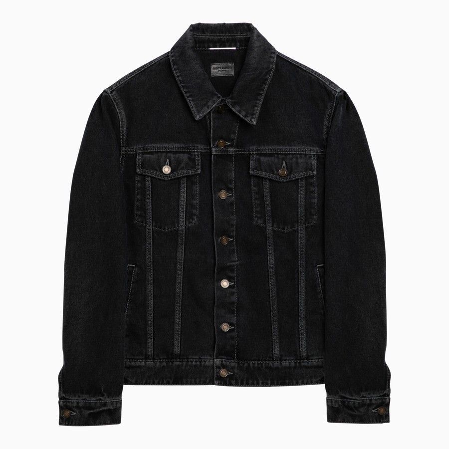 Saint Laurent Paris Classic Jacket in Worn Black Denim Size US XXL / EU 58 / 5 - 1 Thumbnail