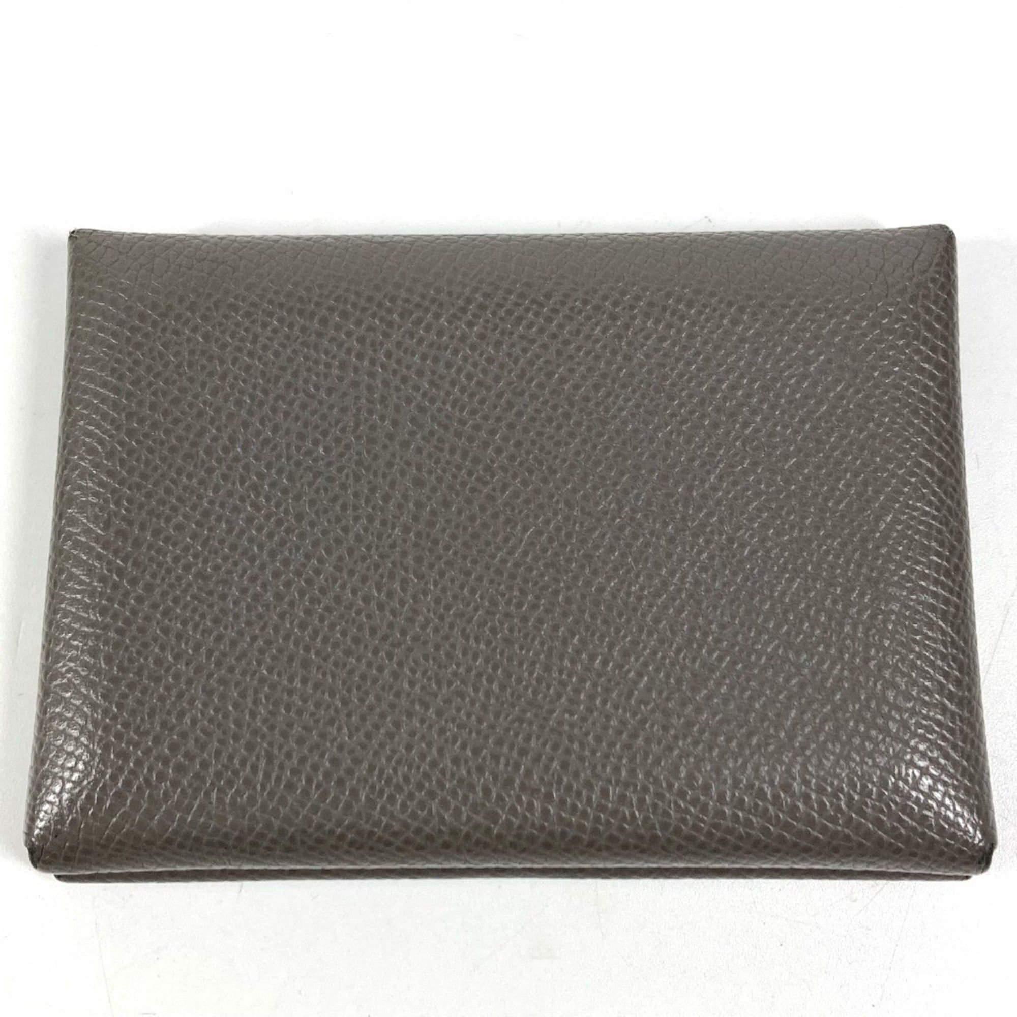 Hermes HERMES Calvi Duo Business Card Case, Pass Coin Purse, Bifold Wallet, Chevre, Men's and Women's, Etain, Gray Size ONE SIZE - 1 Thumbnail