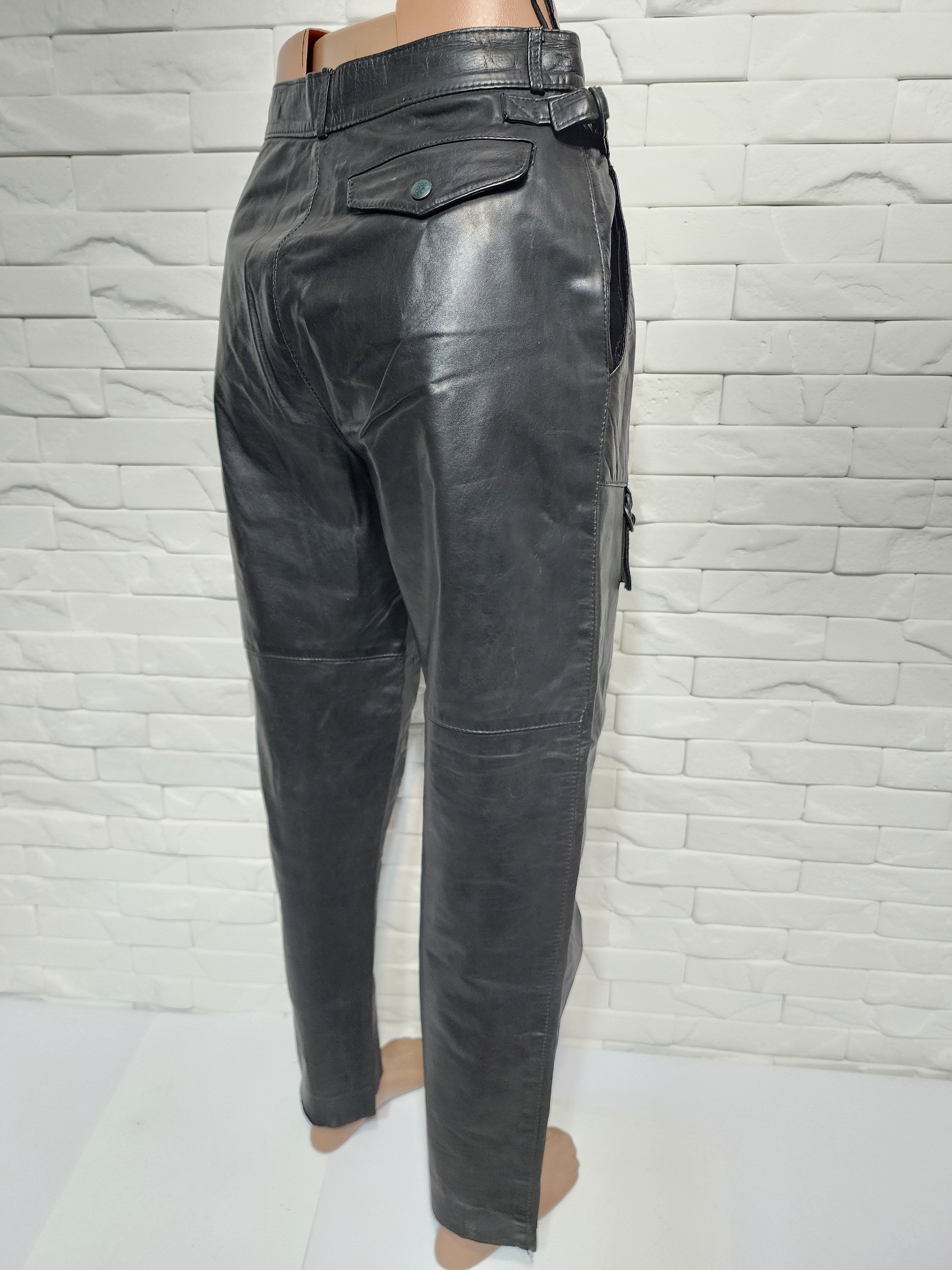 Genuine Leather Men's Black Leather Biker Pants: (29 in Waist) Size US 29 - 7 Thumbnail