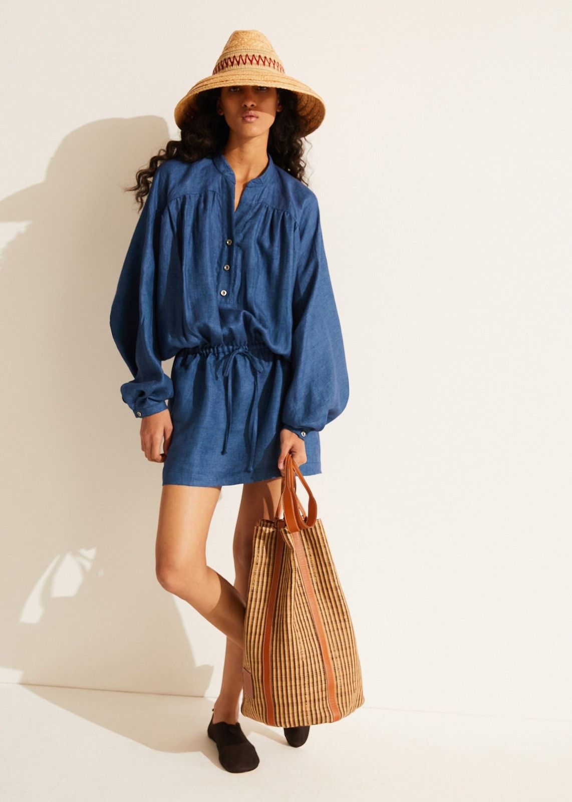 Loro Piana o1srvl11e0824 Brita Seaside Linen Mini Dress in Blue Size S / US 4 / IT 40 - 2 Thumbnail