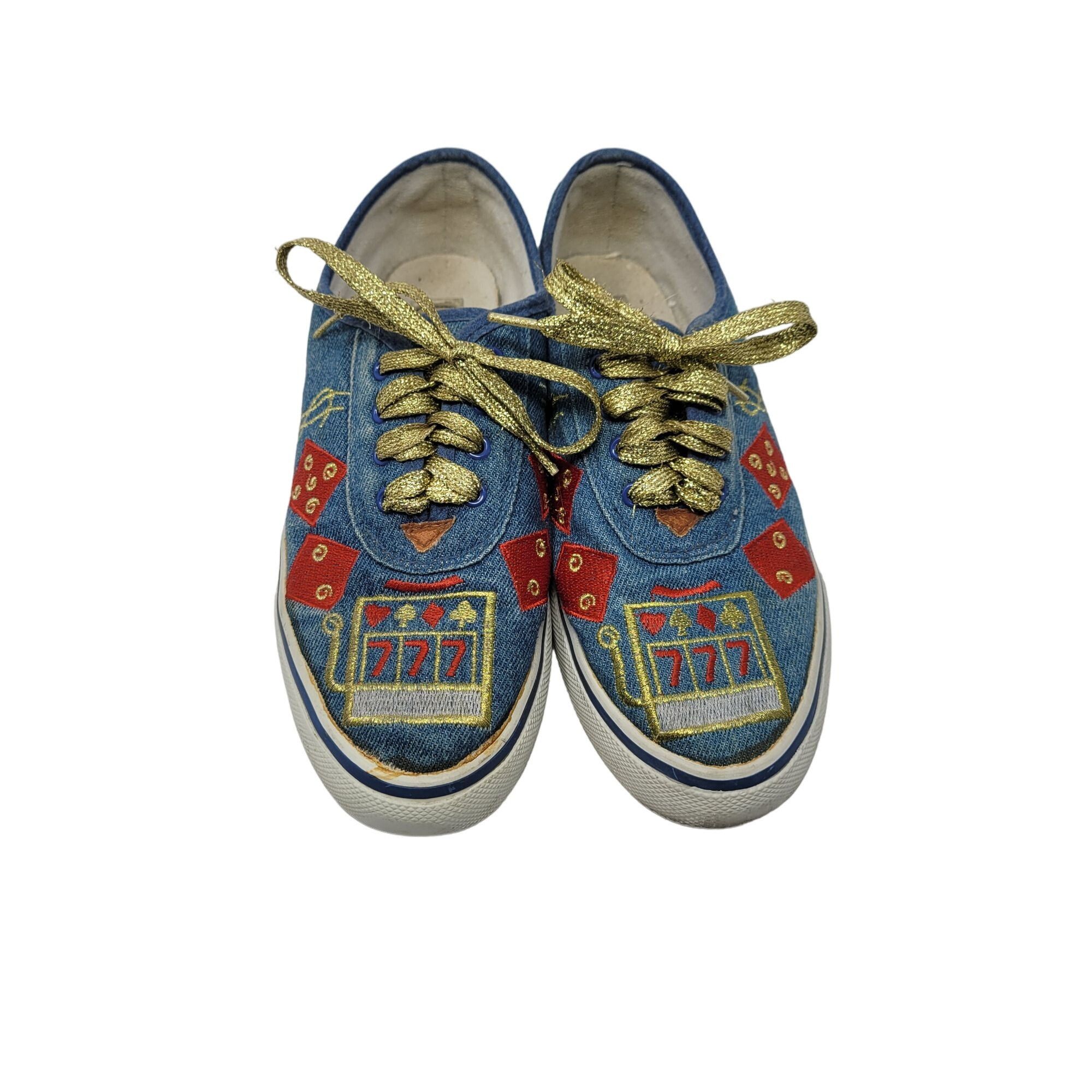 Vintage Vintage Novelty Sneakers 7 Blue Denim Lucky Cards Gambler Size US 7 / IT 37 - 2 Thumbnail