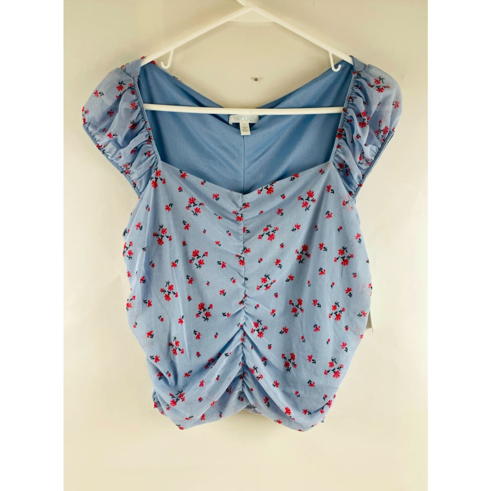 Vintage ABOUND Crop Top Women’s XL Blue Floral Puff Sleeve Ruched Square Neck NWT Size XL / US 12-14 / IT 48-50 - 2 Thumbnail