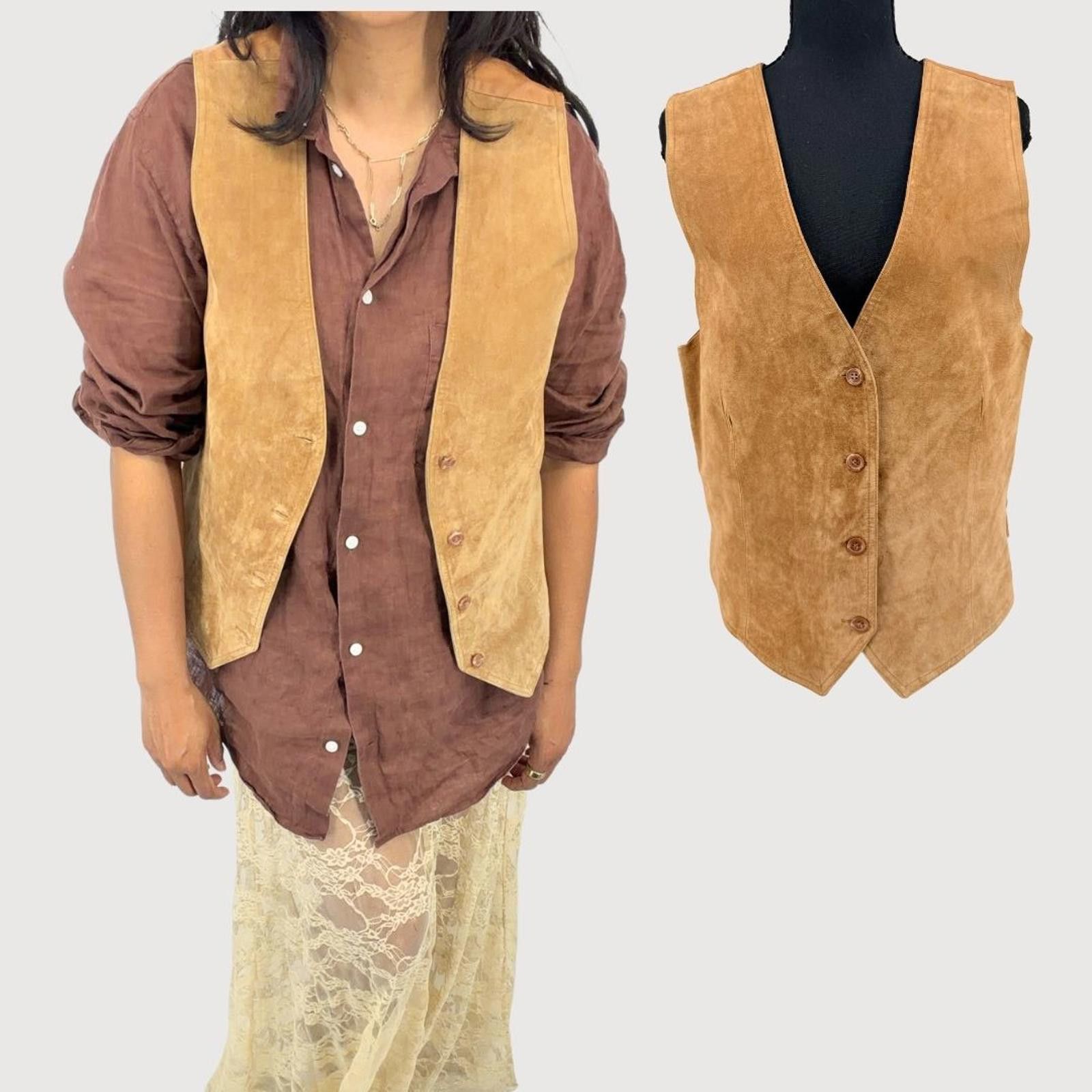 Other Vintage Camel Suede Leather Vest Tie Back M- festival vibes Size M / US 6-8 / IT 42-44 - 1 Thumbnail