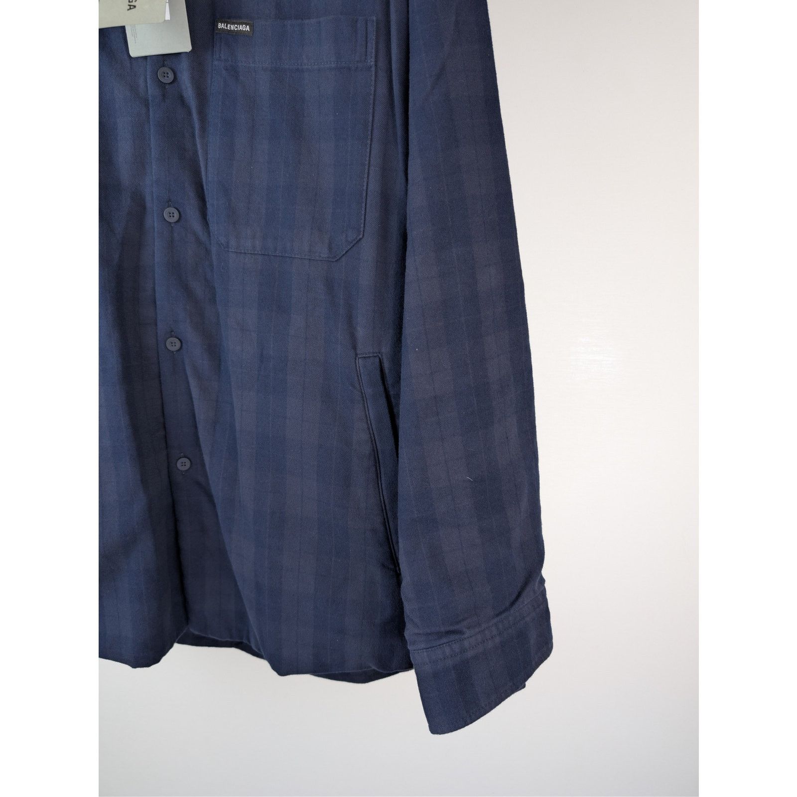 Balenciaga o1rshd1 Overdye Cotton Check Lined Shirt in Navy / Dark Navy Size US S / EU 44-46 / 1 - 5 Thumbnail