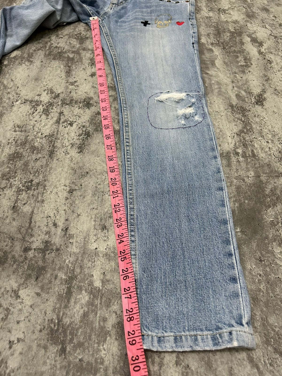 Hysteric Glamour × Japanese Brand × Seditionaries Word Wide Love Skull Ring Distressed Jeans Size US 30 / EU 46 - 20 Thumbnail