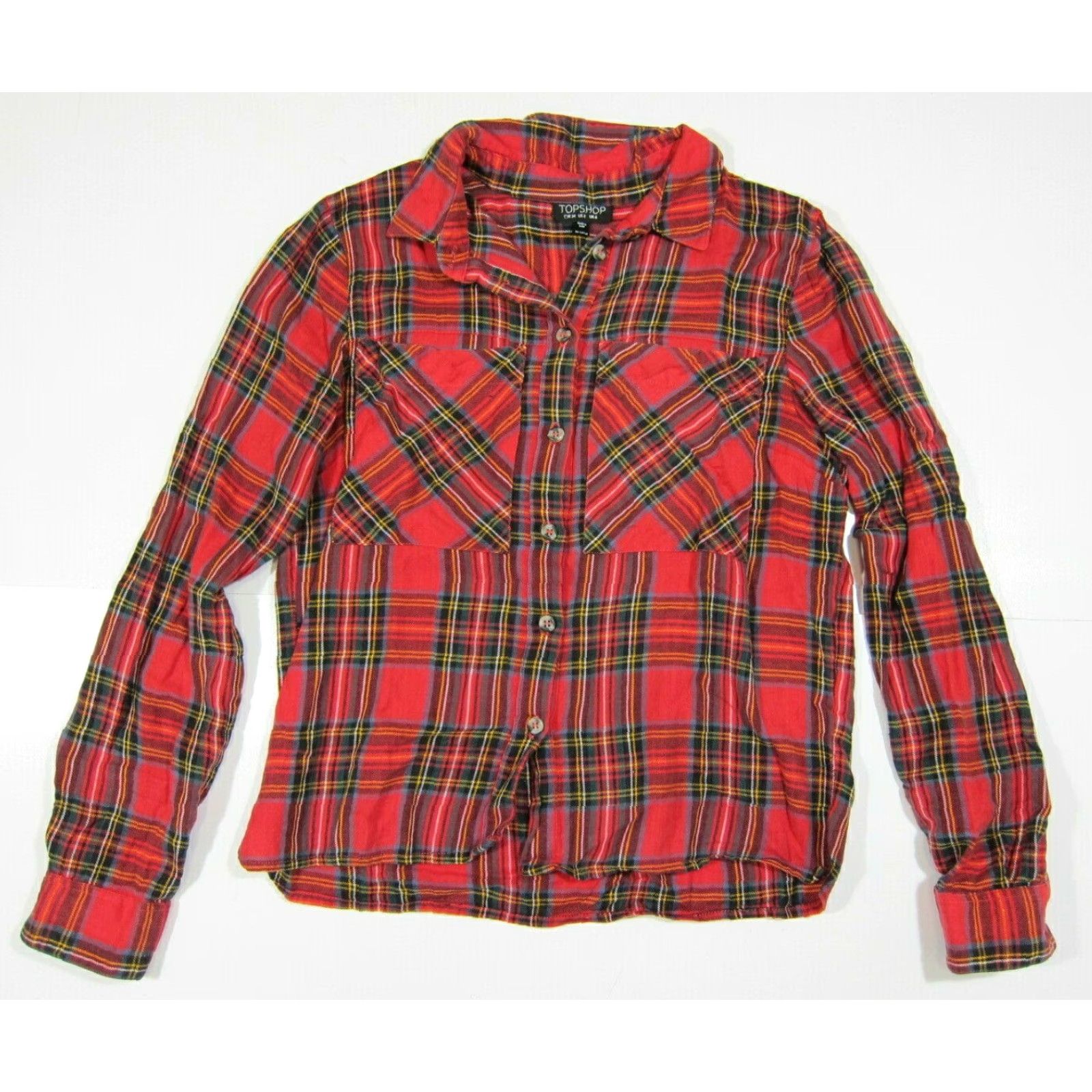 Topshop Topshop Cotton Red White Green Button Down Long Sleeve Shirt Blouse Women 2 Size XS / US 0-2 / IT 36-38 - 2 Thumbnail