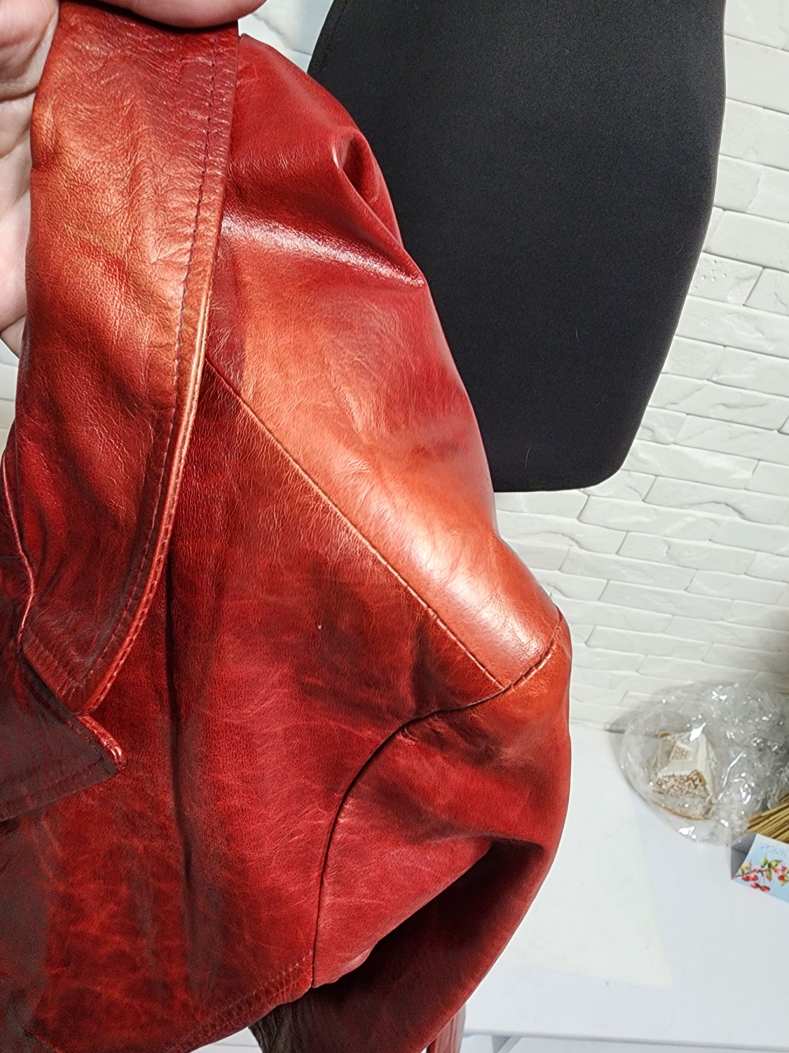 Genuine Leather Red Leather Jacket: Women's Button-Up Genuine Leather Coat Size L / US 10 / IT 46 - 7 Thumbnail