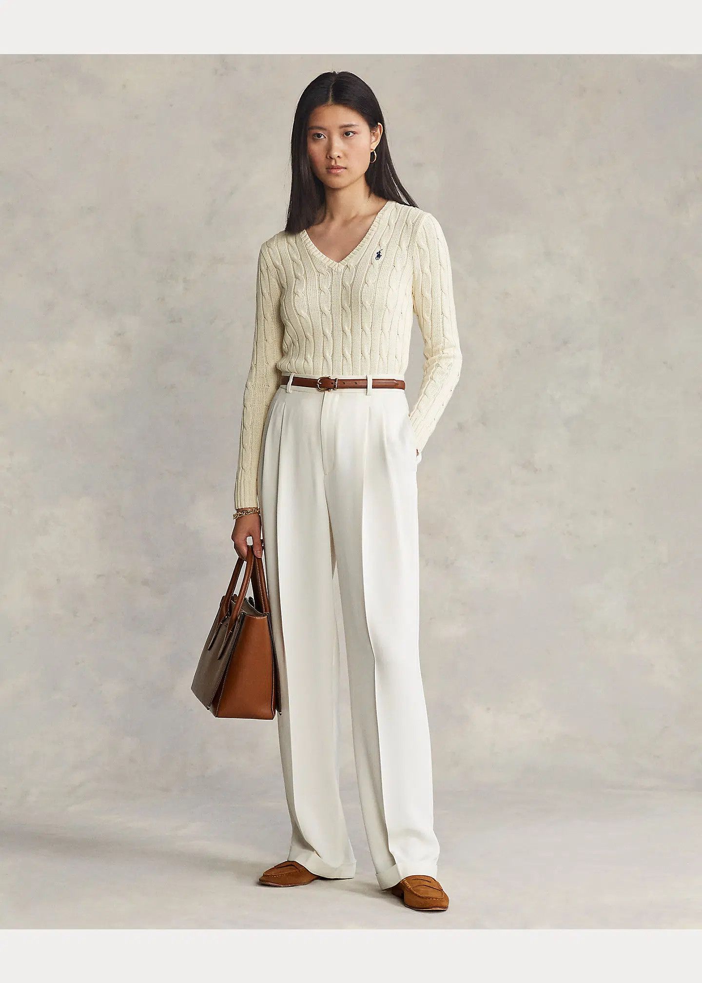 Polo Ralph Lauren Polo Ralph Lauren Kimberly Cable Knit Cream V-neck Sweater Size M / US 6-8 / IT 42-44 - 6 Thumbnail