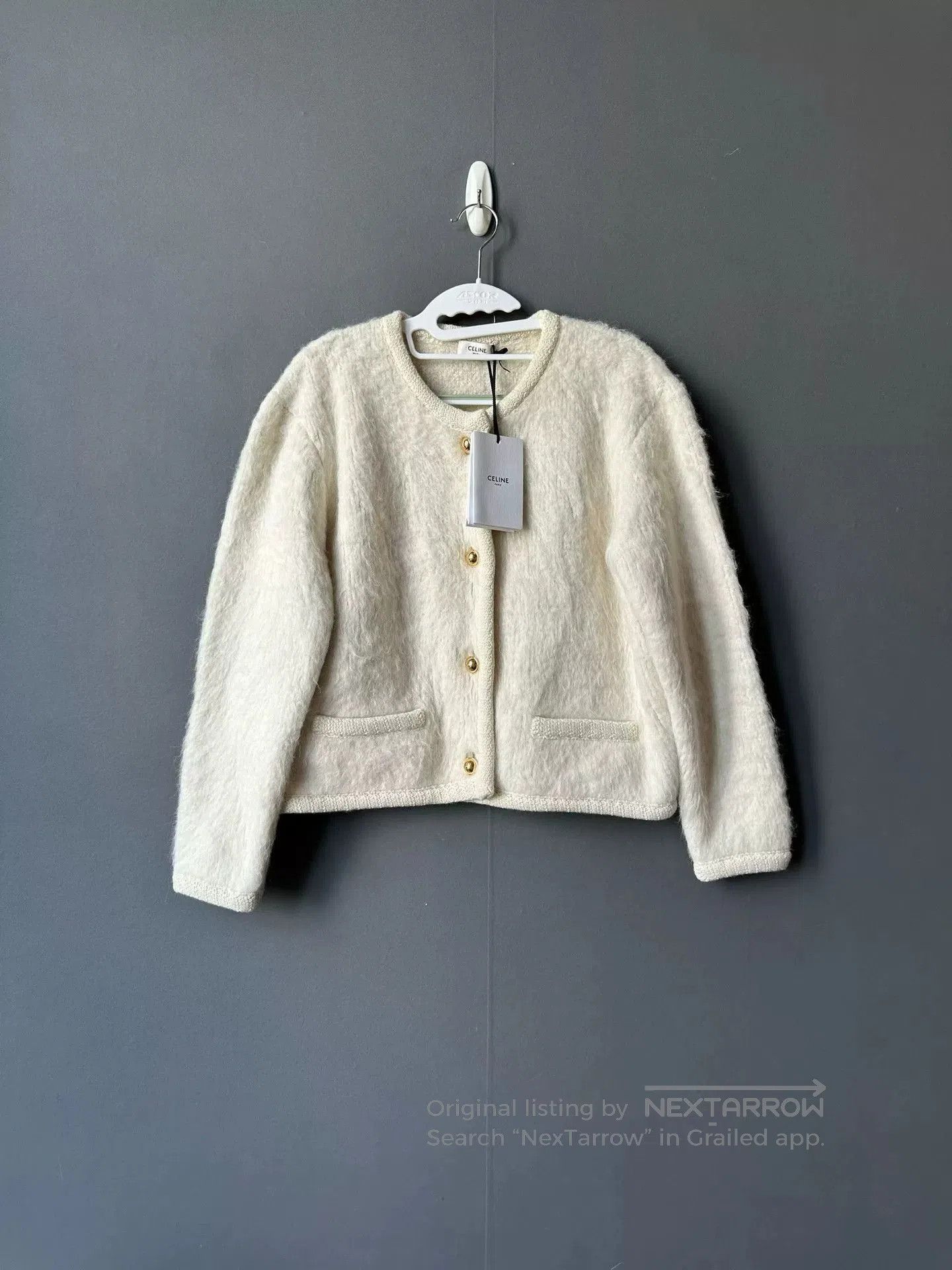 Celine celine cream cashmere coat with gold buttons. Size L / US 10 / IT 46 - 1 Thumbnail
