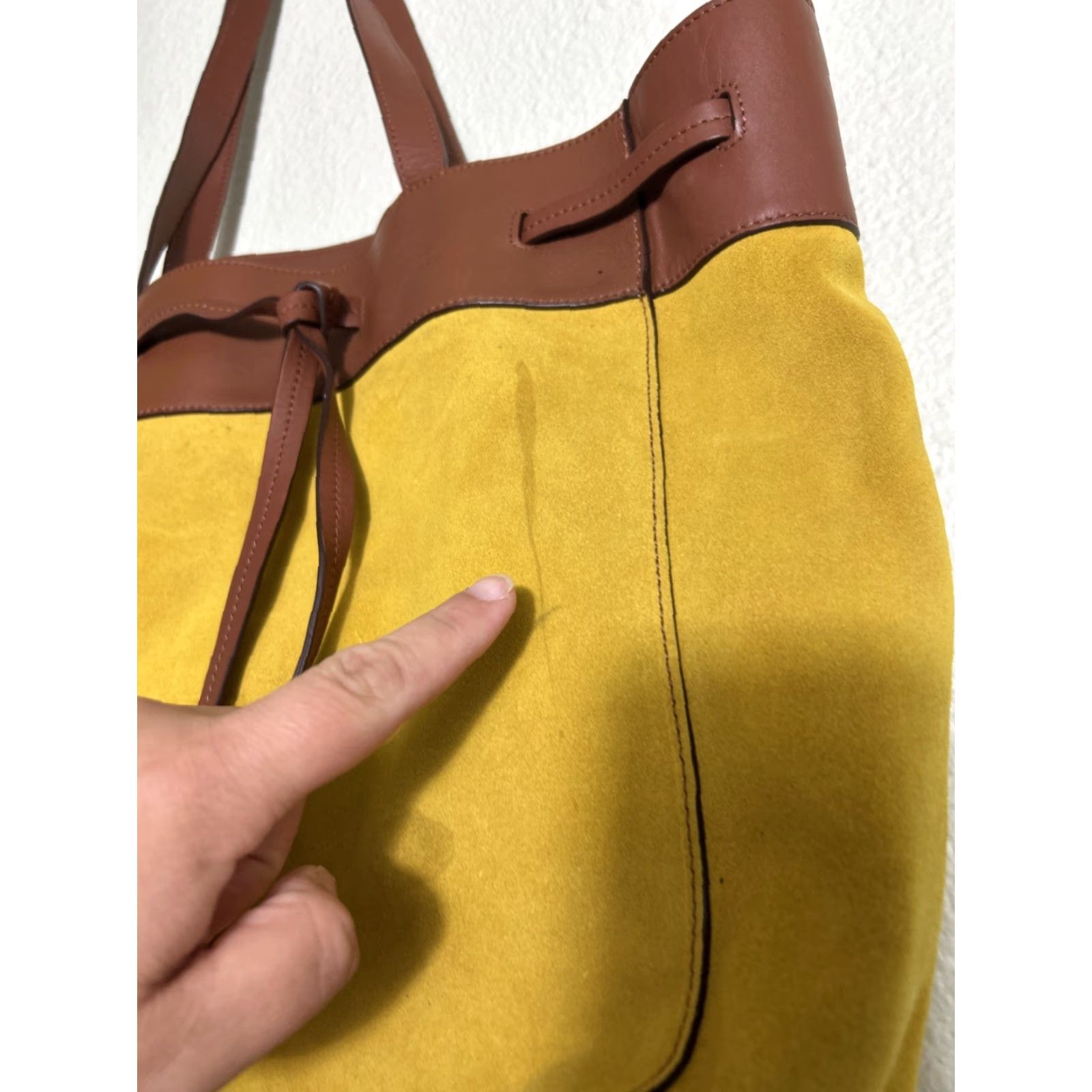 Gerard Darel Gérard Darel Large Brown Leather Tote Bag Yellow Suede 13.5x13x4 Stains Women Tote Size ONE SIZE - 7 Thumbnail