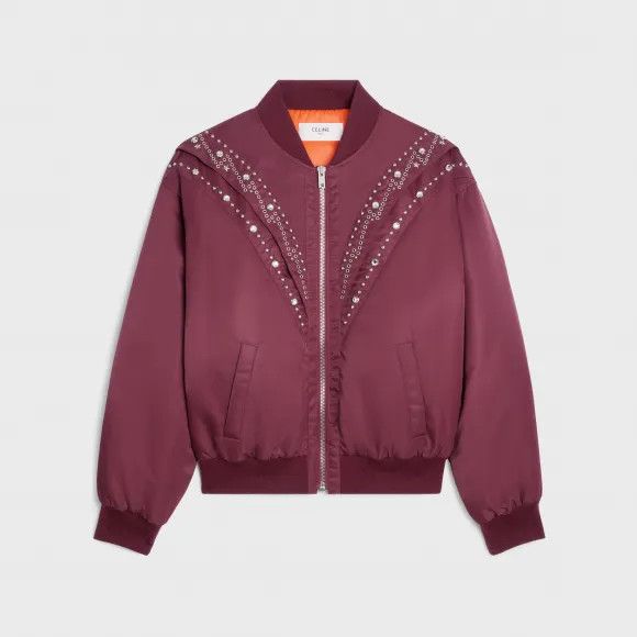 o1bcso1str0925 Embroidered Bomber Jacket in Burgandy