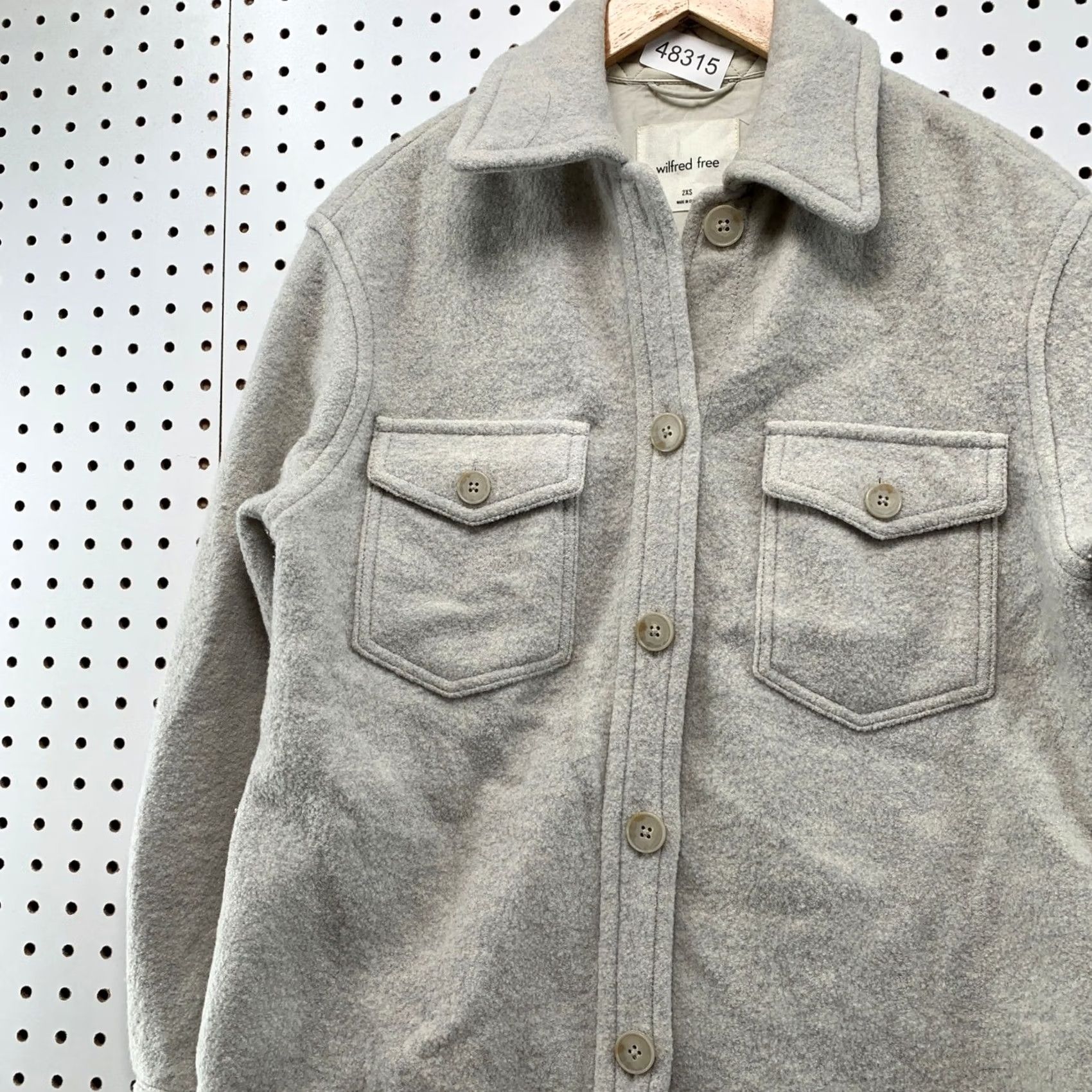 Vintage Wilfred Free Ganna Shirt Jacket 100% Merino Wool Gray Shacket XXS Womens Button Front Pockets Casual Workwear Mid-Length Fall Winter Spring Size XXS / US 00 / IT 34 - 5 Thumbnail