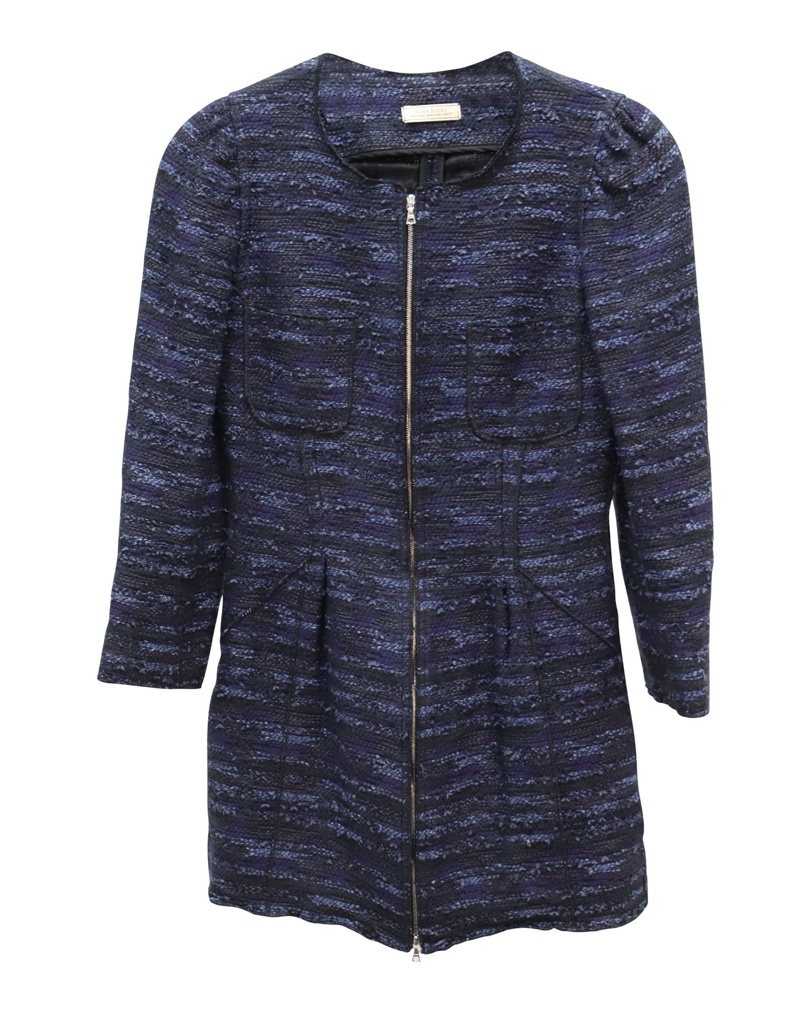 Nina Ricci Nina Ricci Front-Zip Jacket in Navy Blue Acrylic Tweed Size XS / US 0-2 / IT 36-38 - 1 Thumbnail