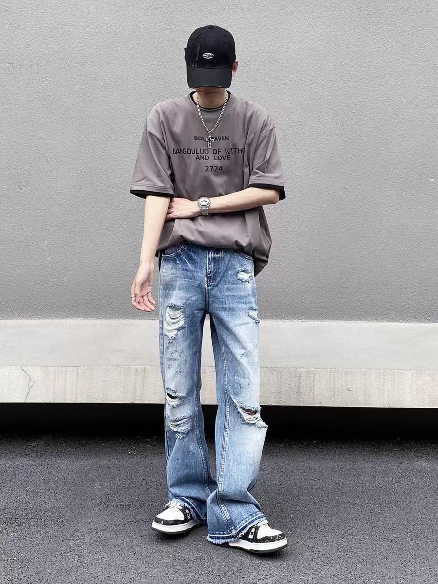Vintage High street vintage ripped Y2K micro flare baggy jeans Size US 30 / EU 46 - 4 Thumbnail